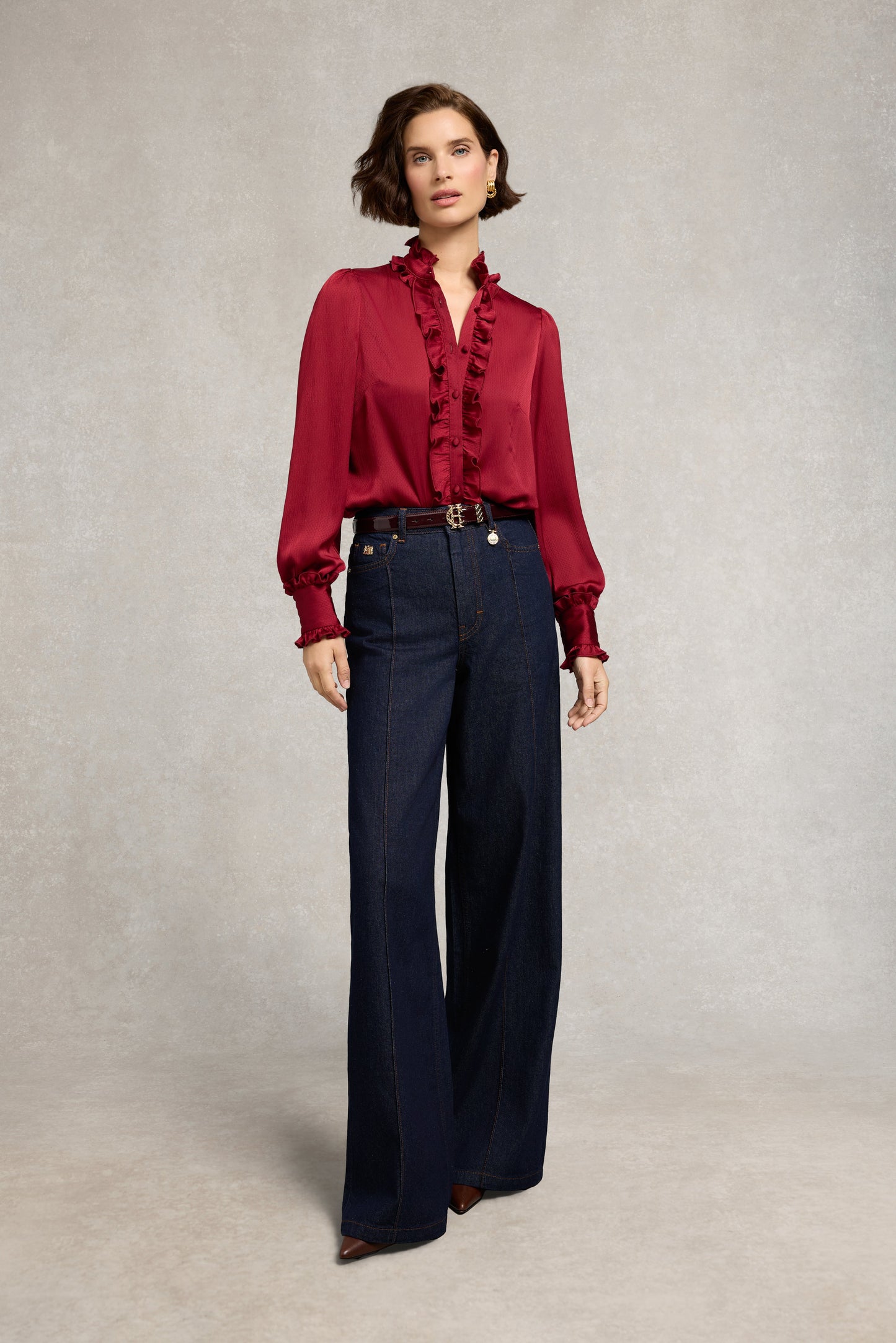 Ria Ruffle Shirt (Deep Raspberry)