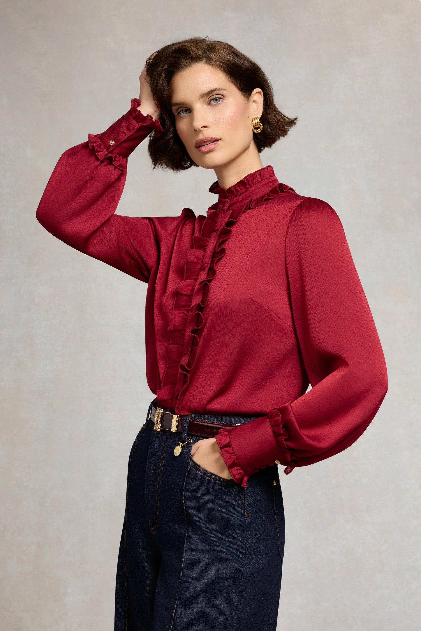 Ria Ruffle Shirt (Deep Raspberry)