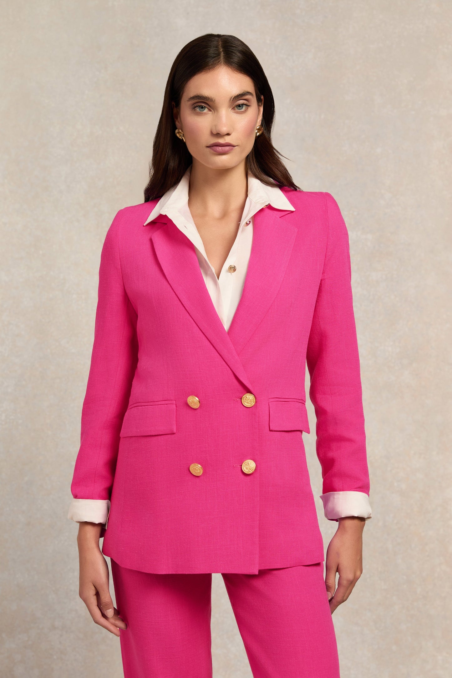Double Breasted Blazer (Hot Pink Linen)