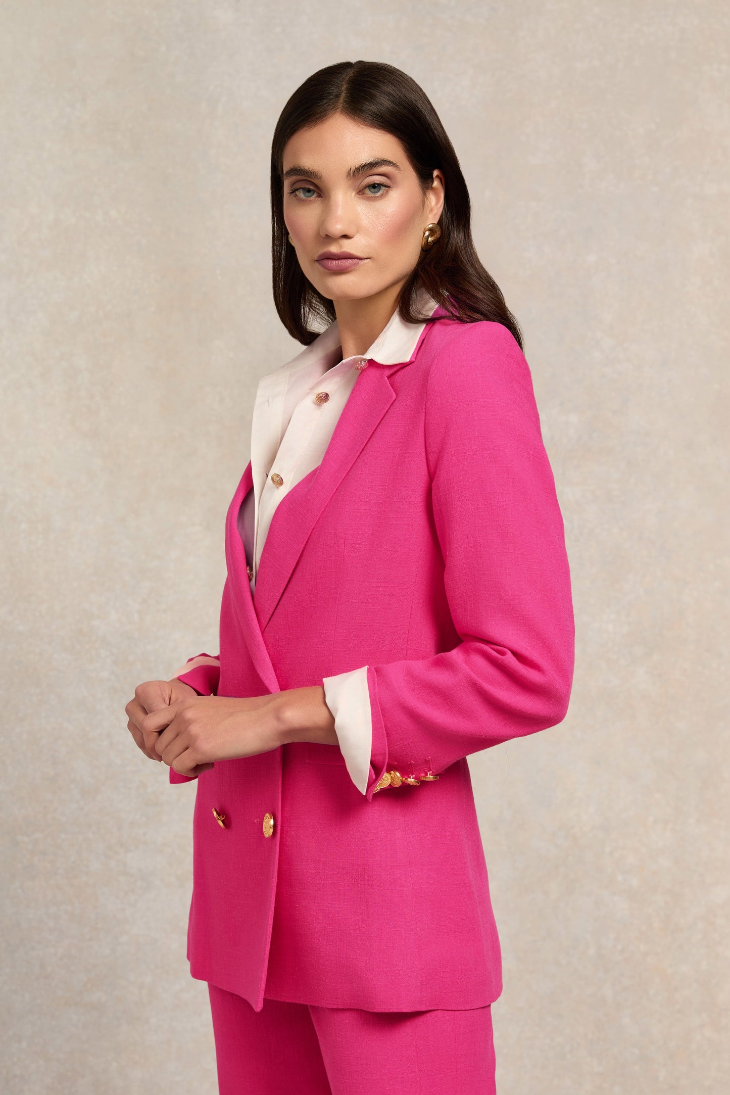 Double Breasted Blazer (Hot Pink Linen)