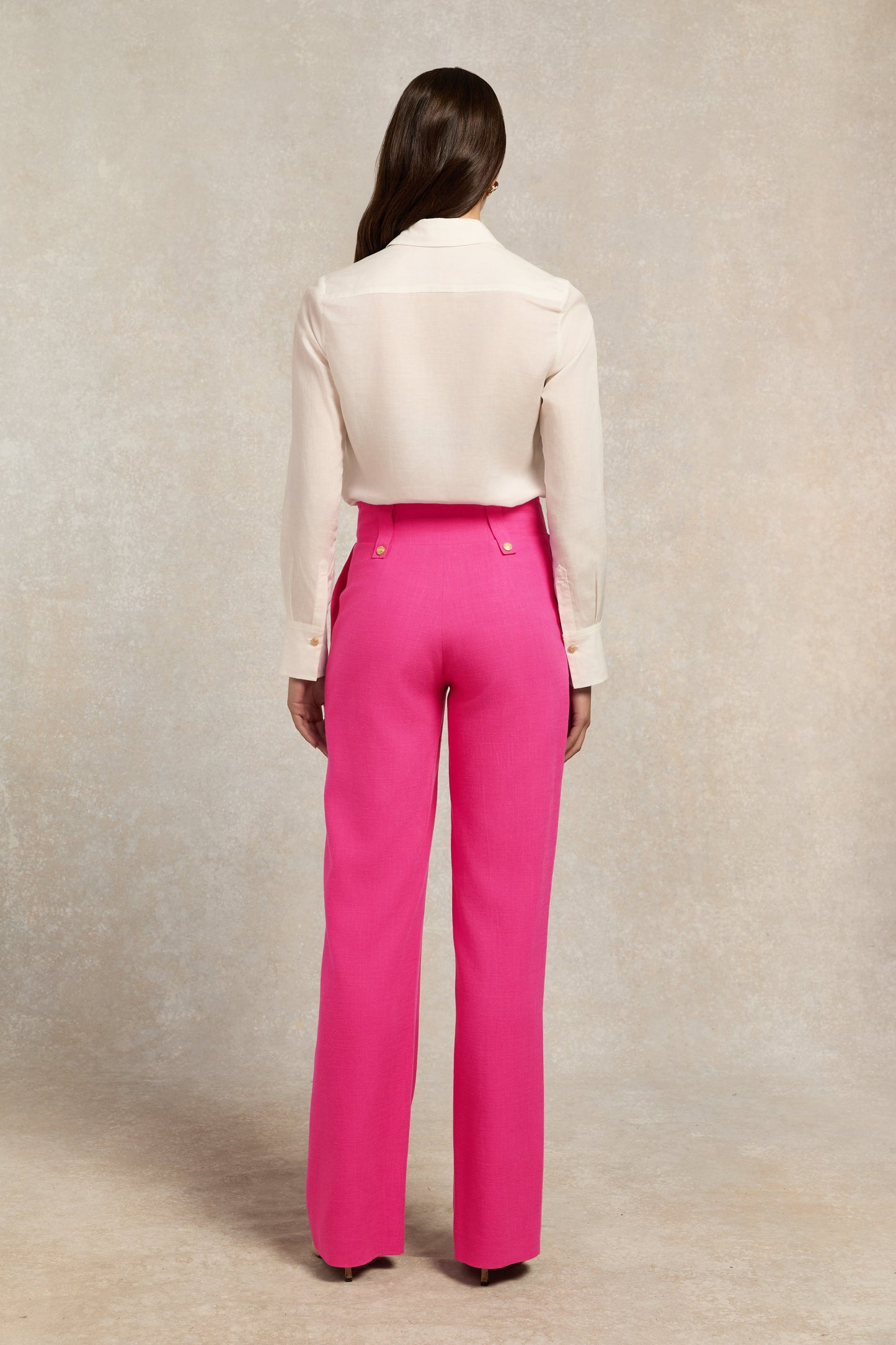 High Waisted Straight Trouser (Hot Pink Linen)