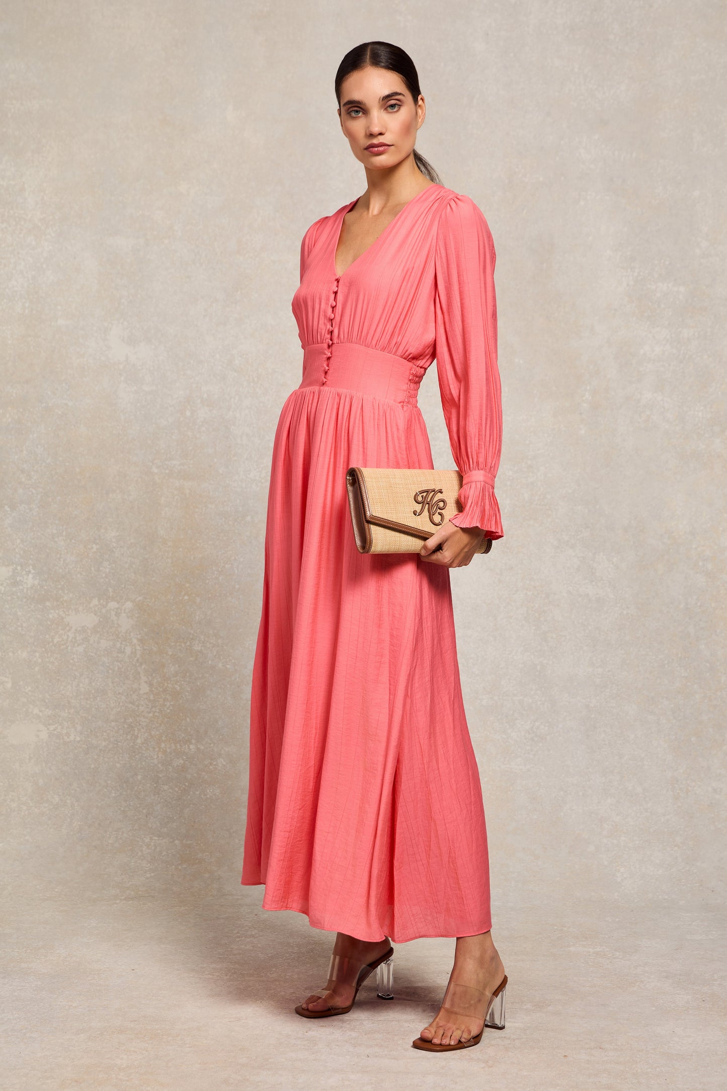 Phoebe V-Neck Maxi Dress (Coral)