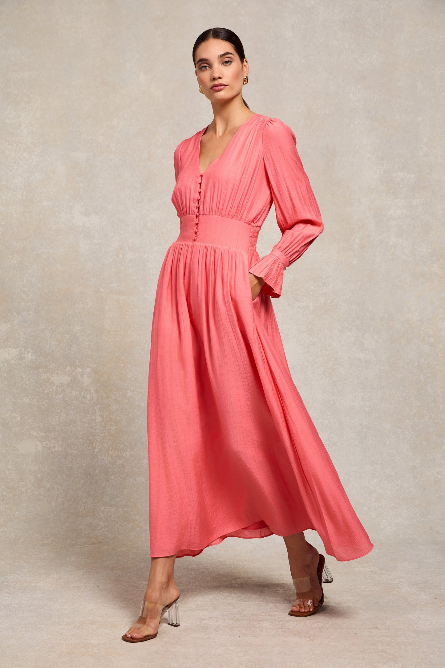 Phoebe V-Neck Maxi Dress (Coral)