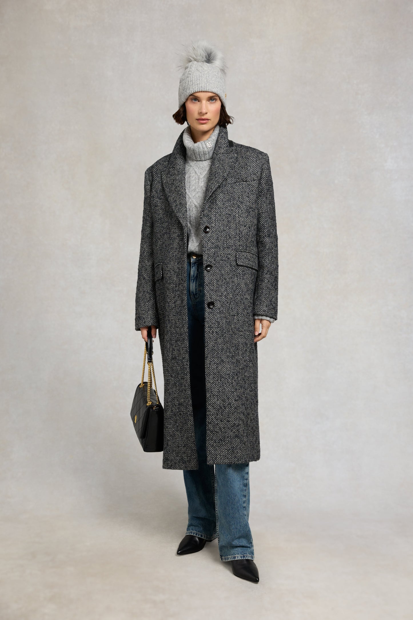 Sloane Cable Bobble Hat (Grey Marl)