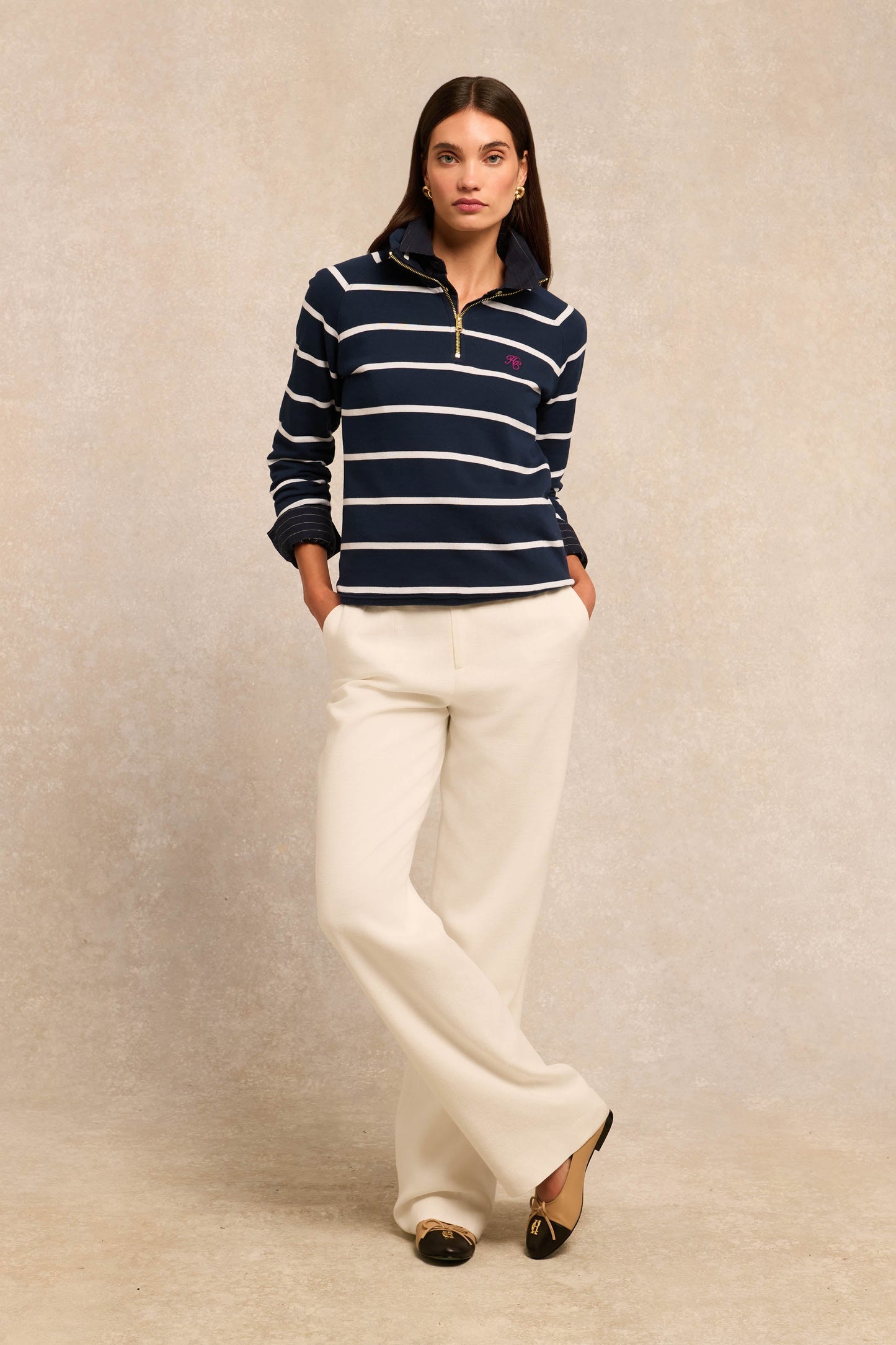 Kingham Quarter Zip Neck Sweat (Ink Navy Stripe)