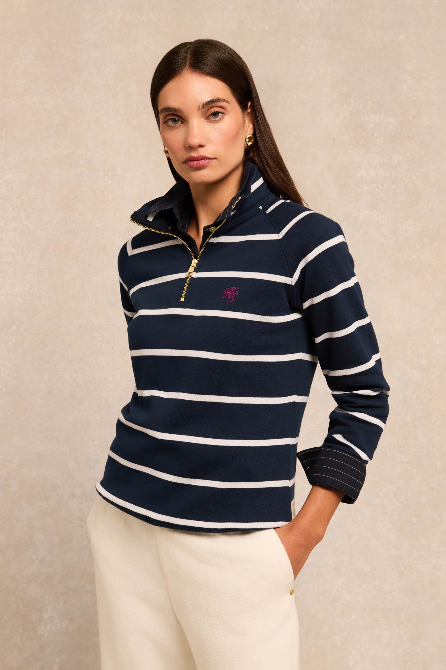 Kingham Quarter Zip Neck Sweat (Ink Navy Stripe)