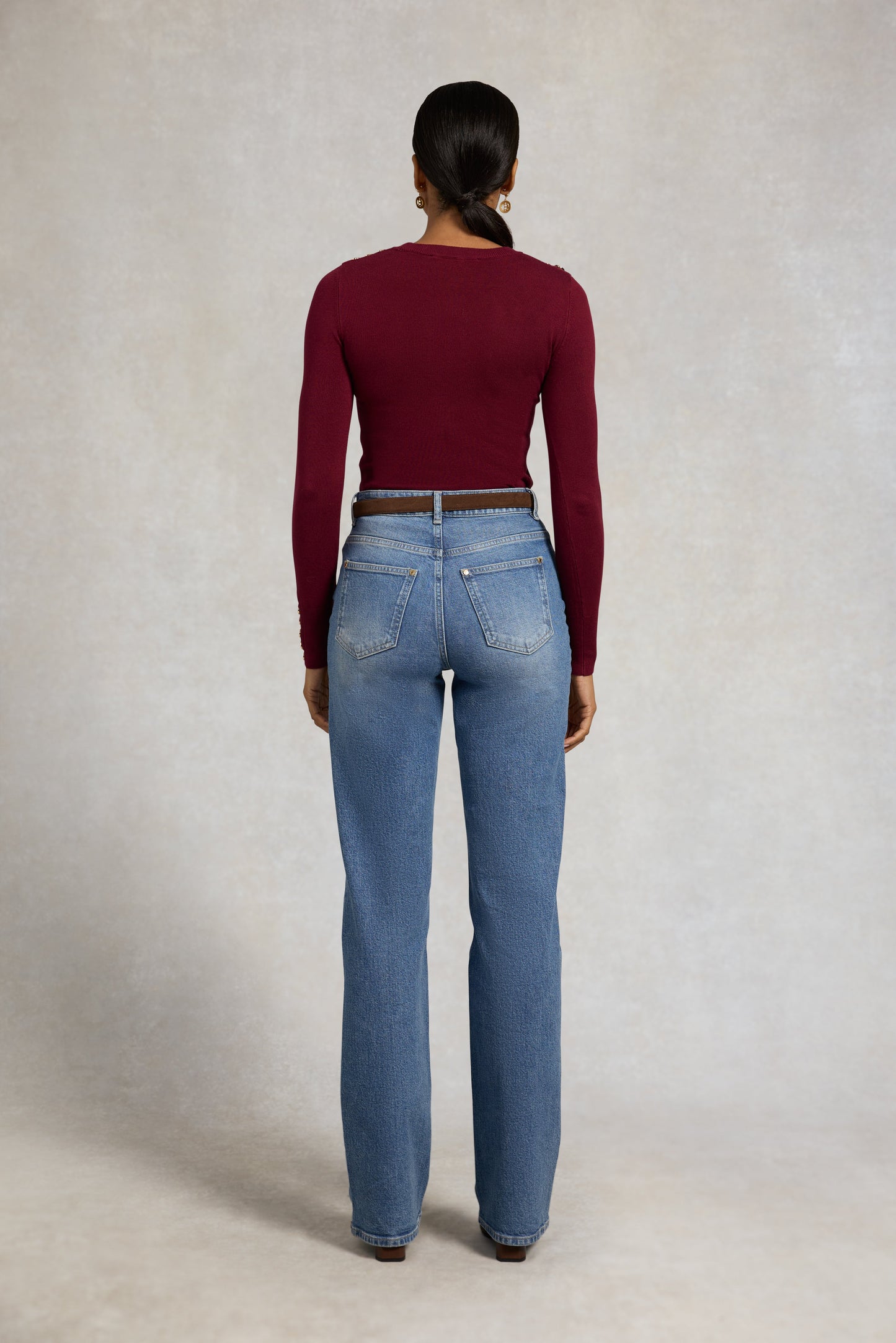 Buttoned Knit Crew Neck (Wine)