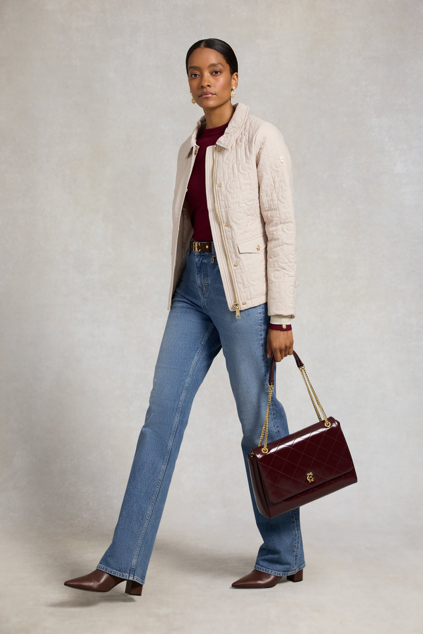 Buttoned Knit Crew Neck (Wine)