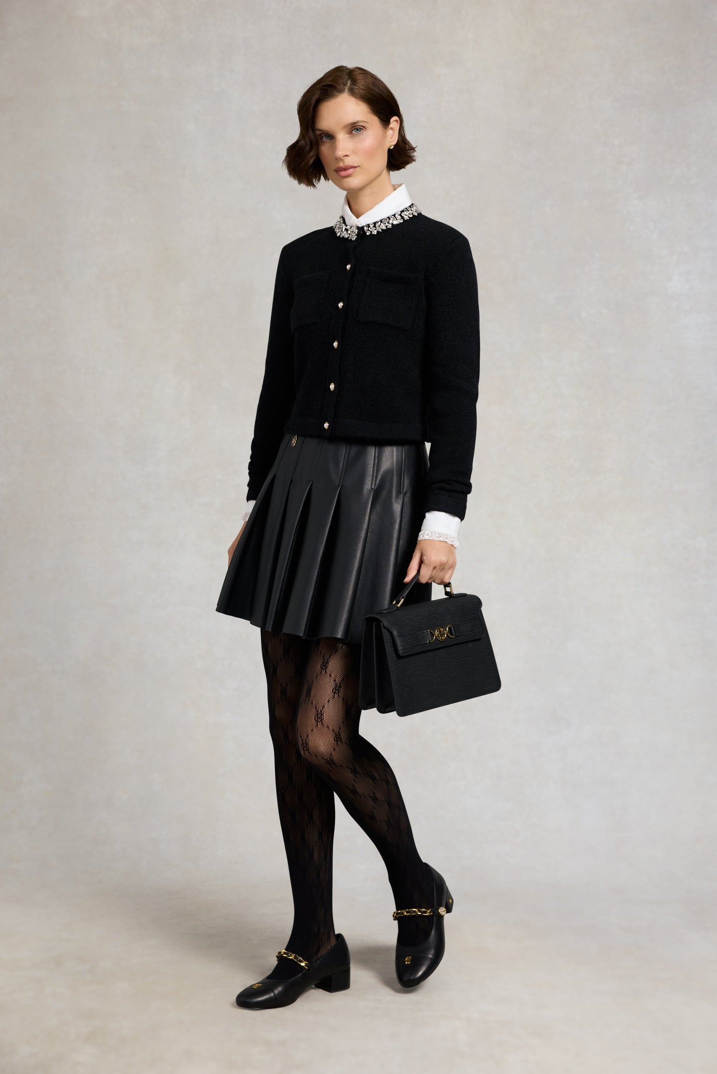 Faux Leather Pleated Mini Skirt (Black)