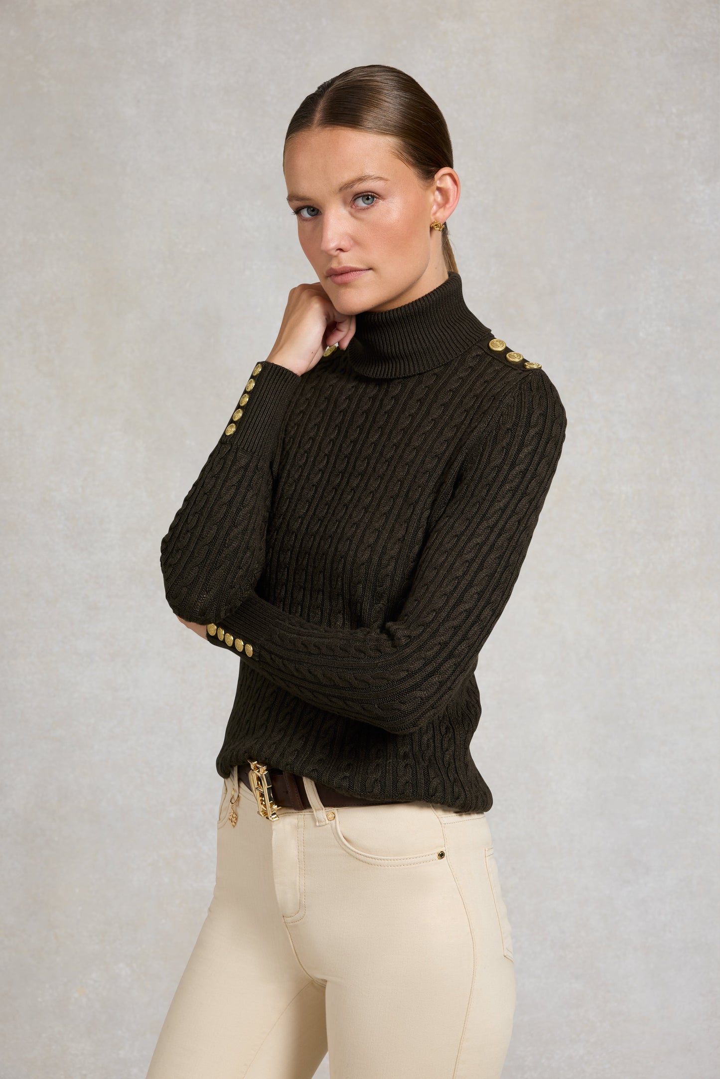 Seattle Roll Neck Cable Knit (Fern Green)