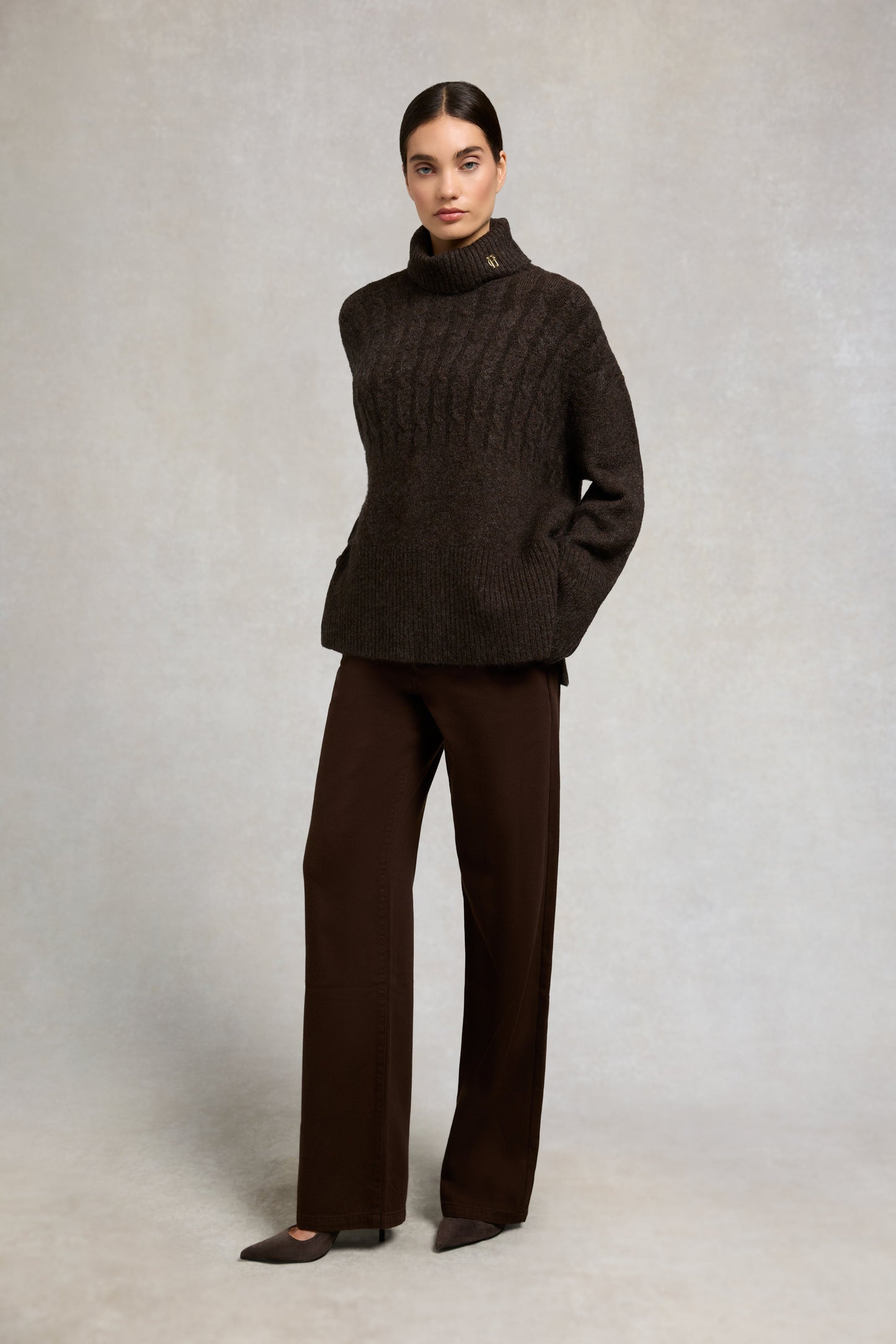 Antonia Cable Roll Neck Knit (Chocolate)