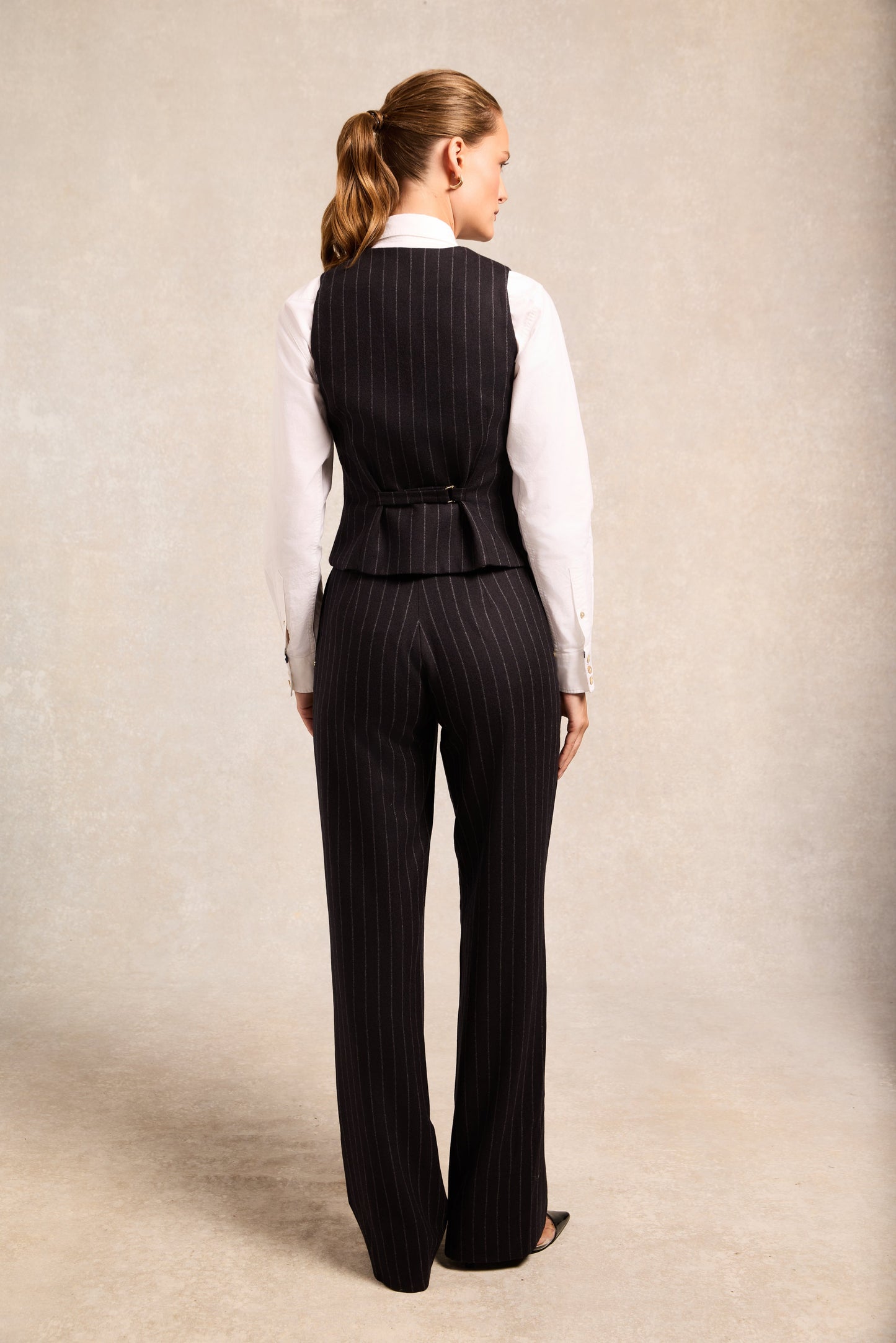 High Waisted Straight Trouser (Navy Chalk Pinstripe)