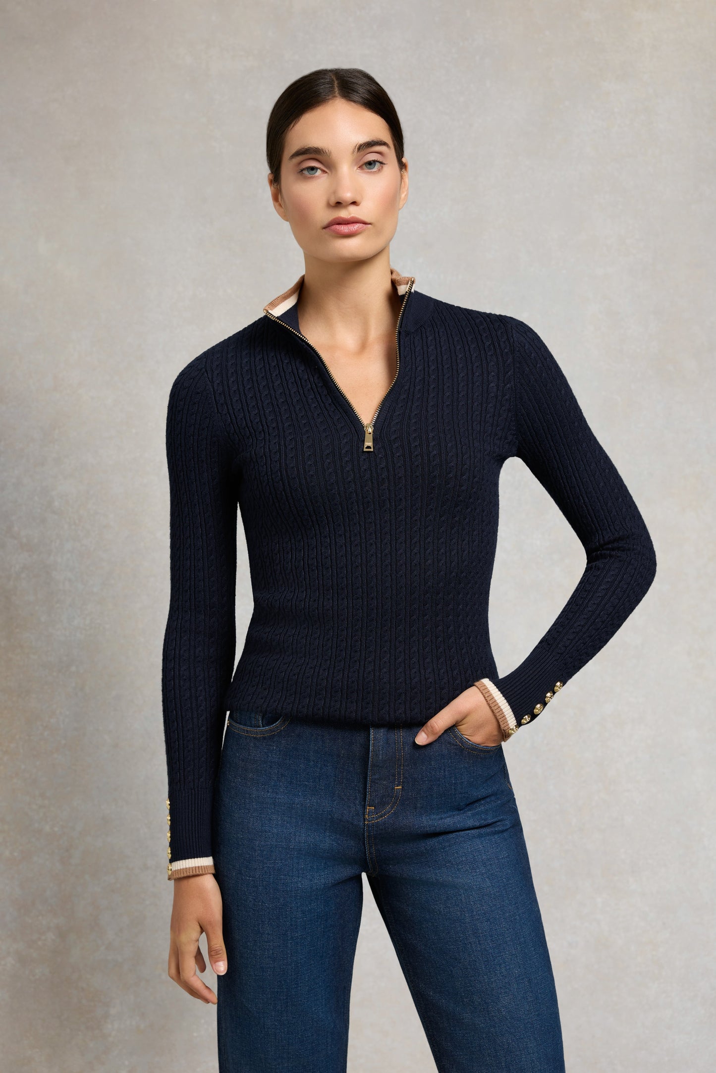 Zoe Quarter Zip Knit (Ink Navy)