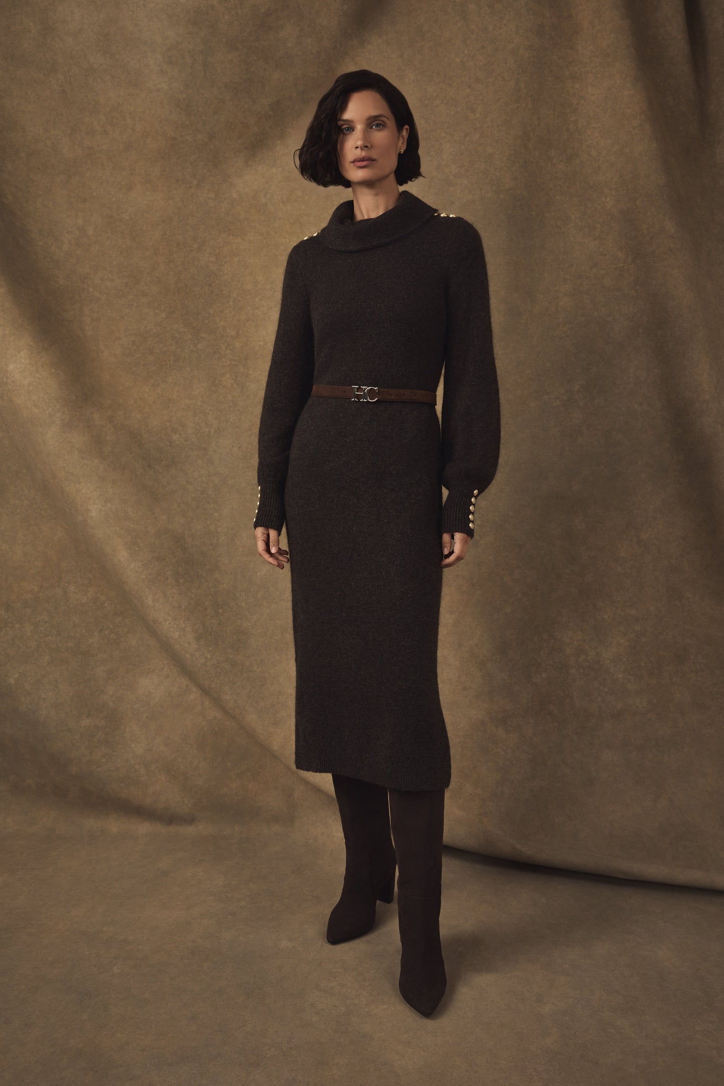 Berkeley Roll Neck Dress (Chocolate)