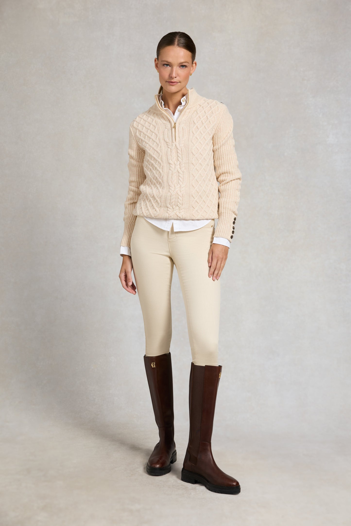 Country Cable Quarter Zip Knit (Oat)