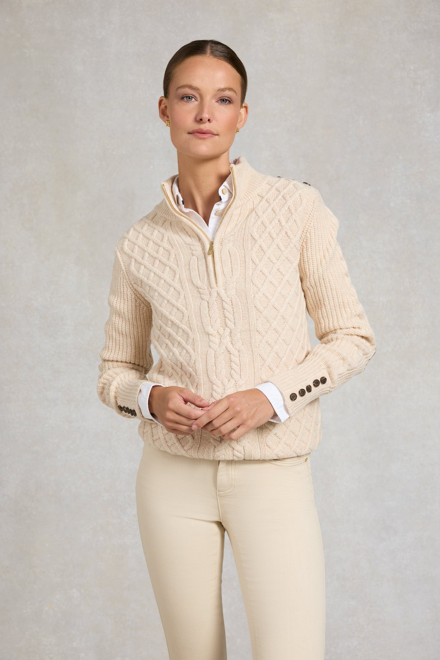 Country Cable Quarter Zip Knit (Oat)