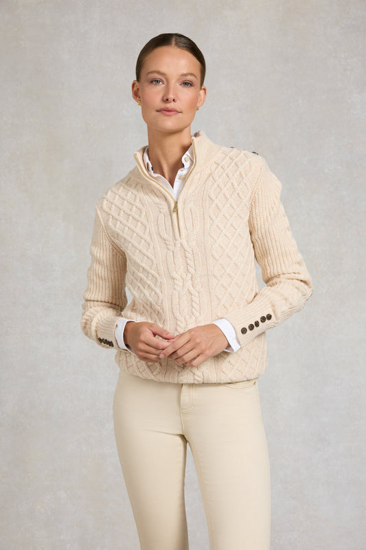 Country Cable Quarter Zip Knit (Oat)