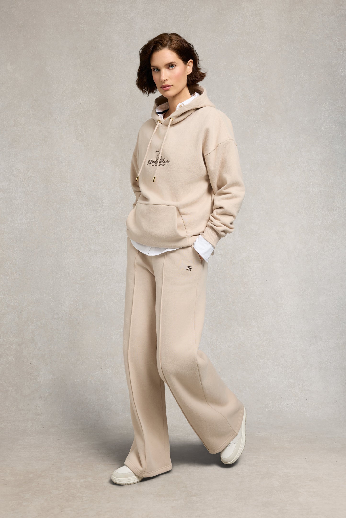 Relaxed Fit Script Hoodie (Stone)