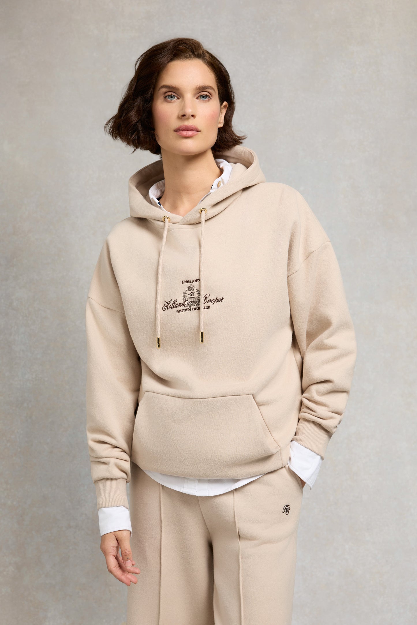 Relaxed Fit Script Hoodie (Stone)