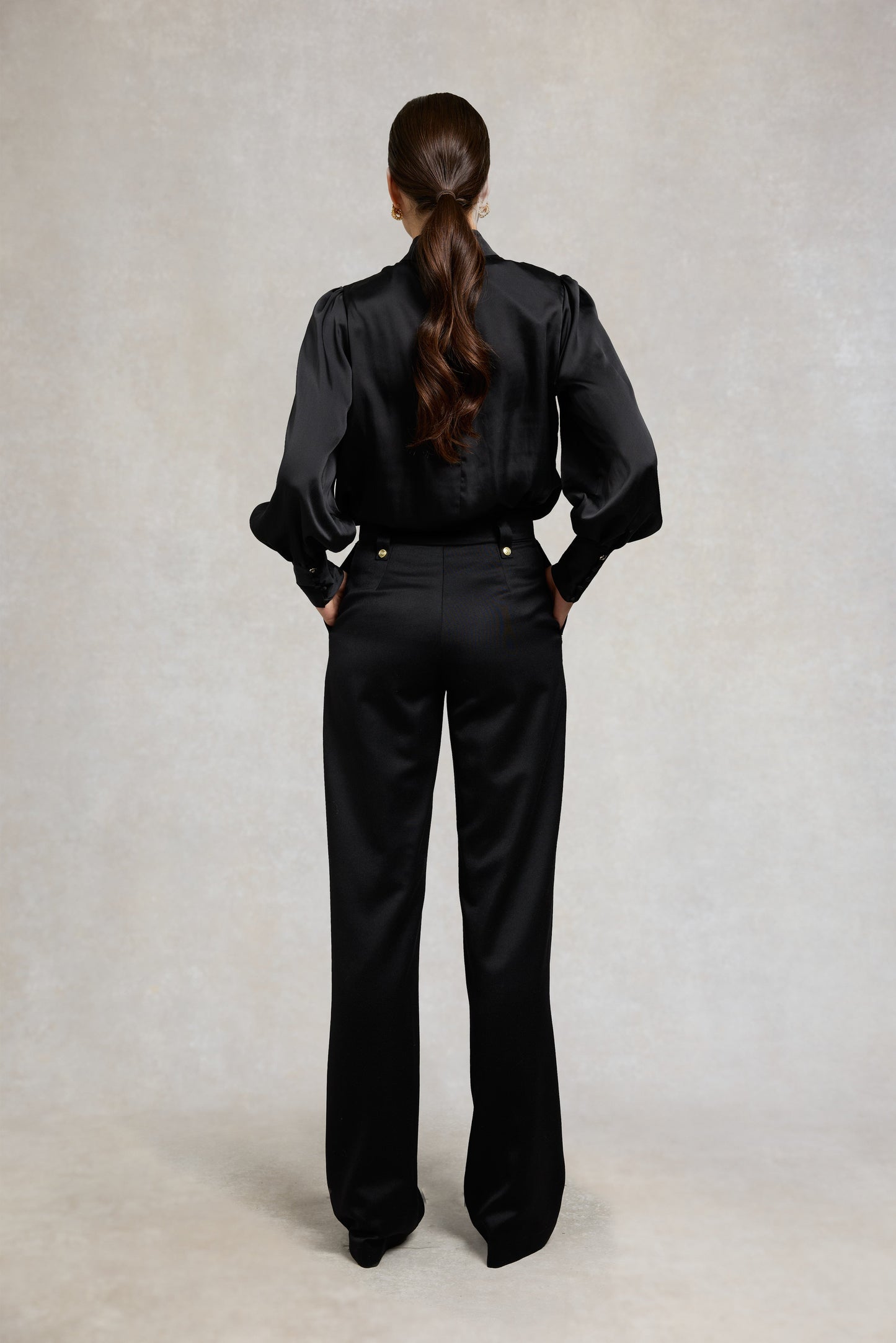 Carmen High Neck Blouse (Black Satin)