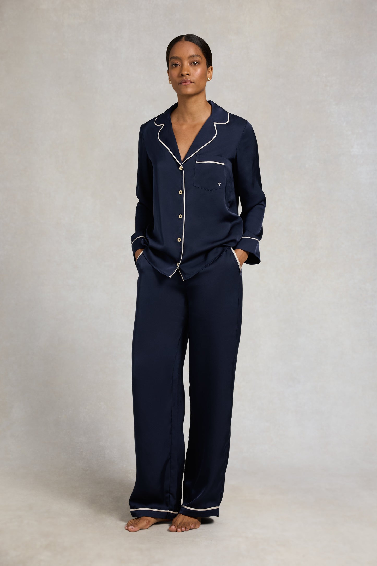 Satin Pyjama Set (Navy)