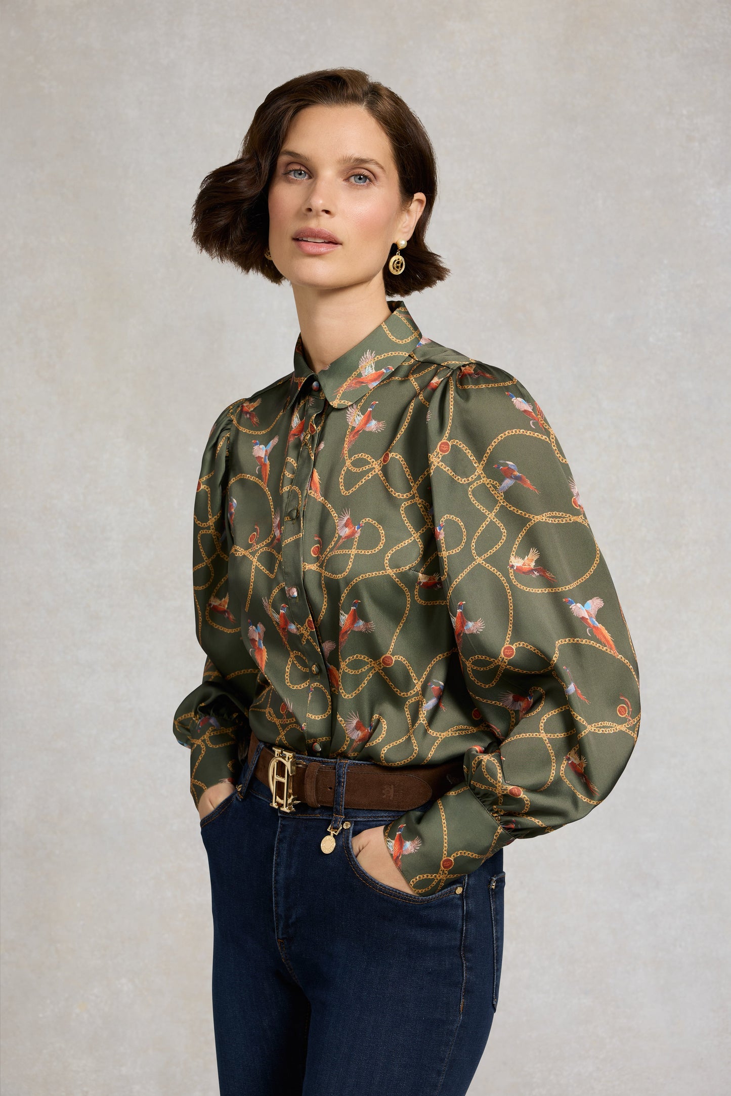 Isla Satin Shirt (Khaki Pheasant)