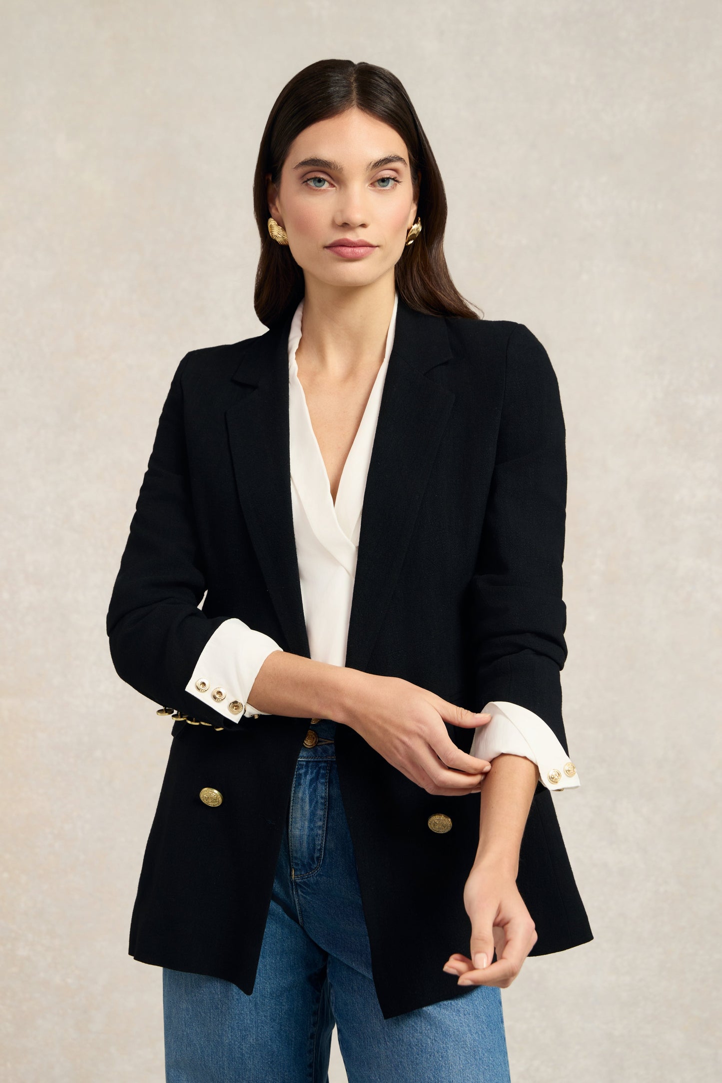 Double Breasted Blazer (Black Linen)