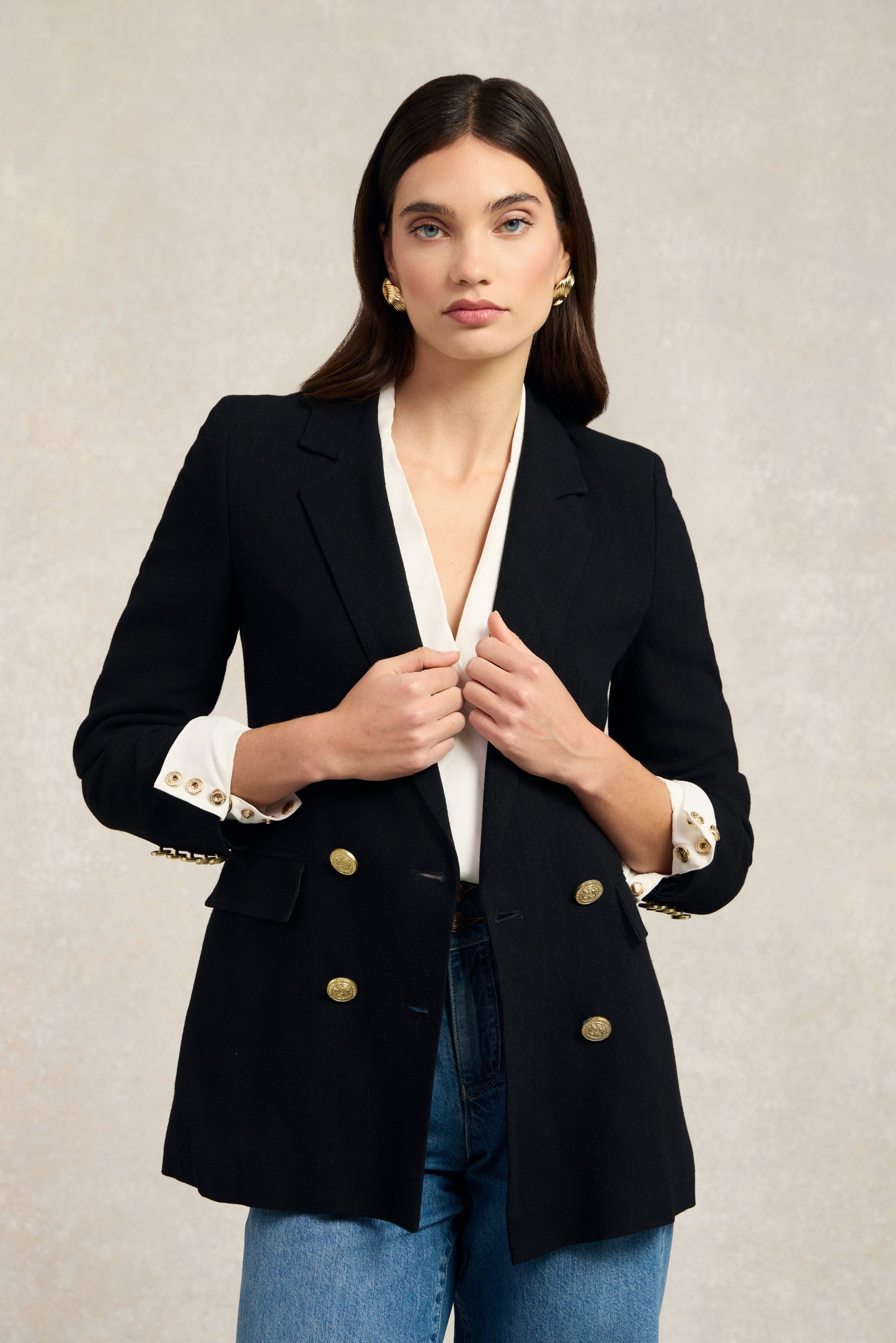 Double Breasted Blazer (Black Linen)