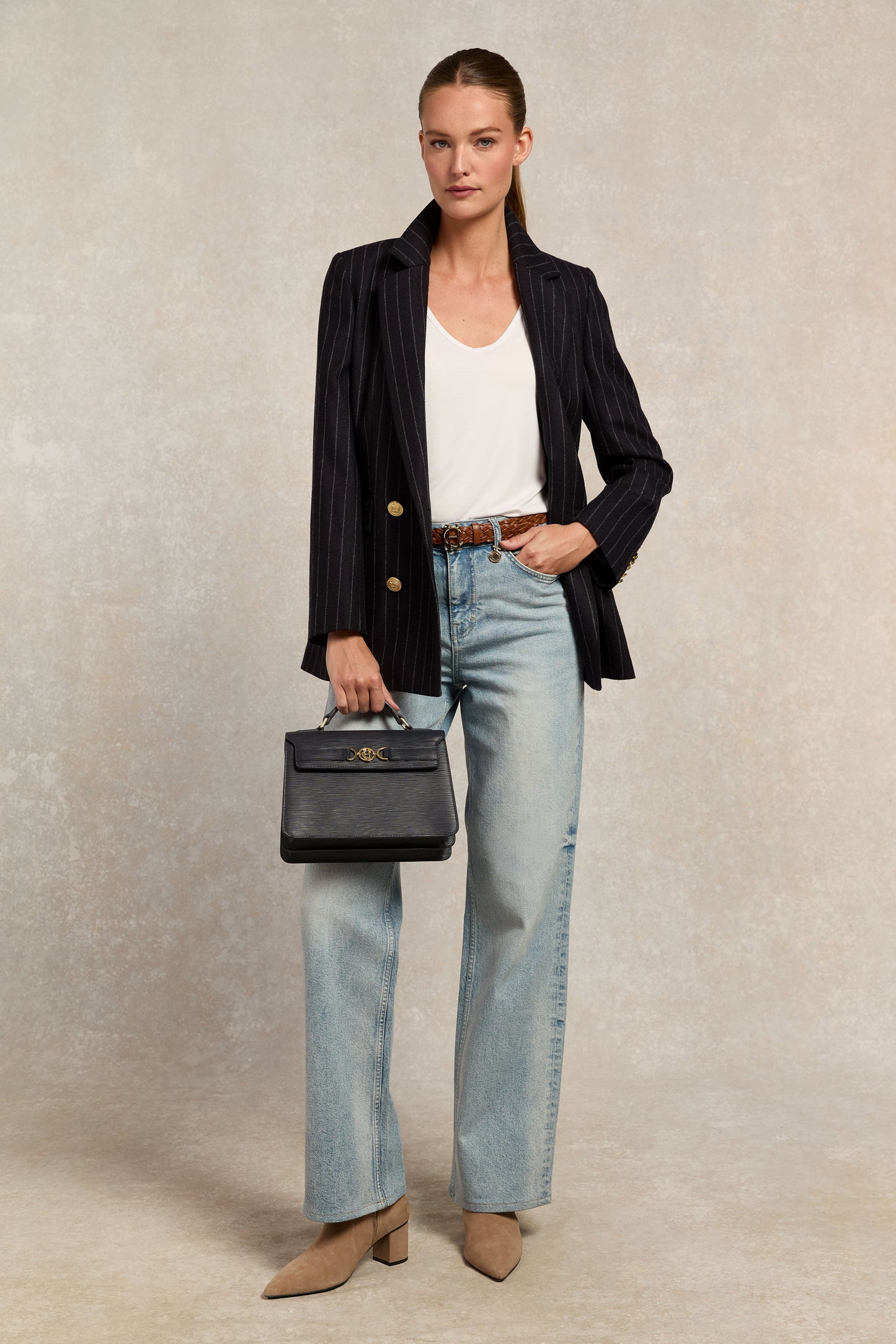 Double Breasted Blazer (Navy Chalk Pinstripe)