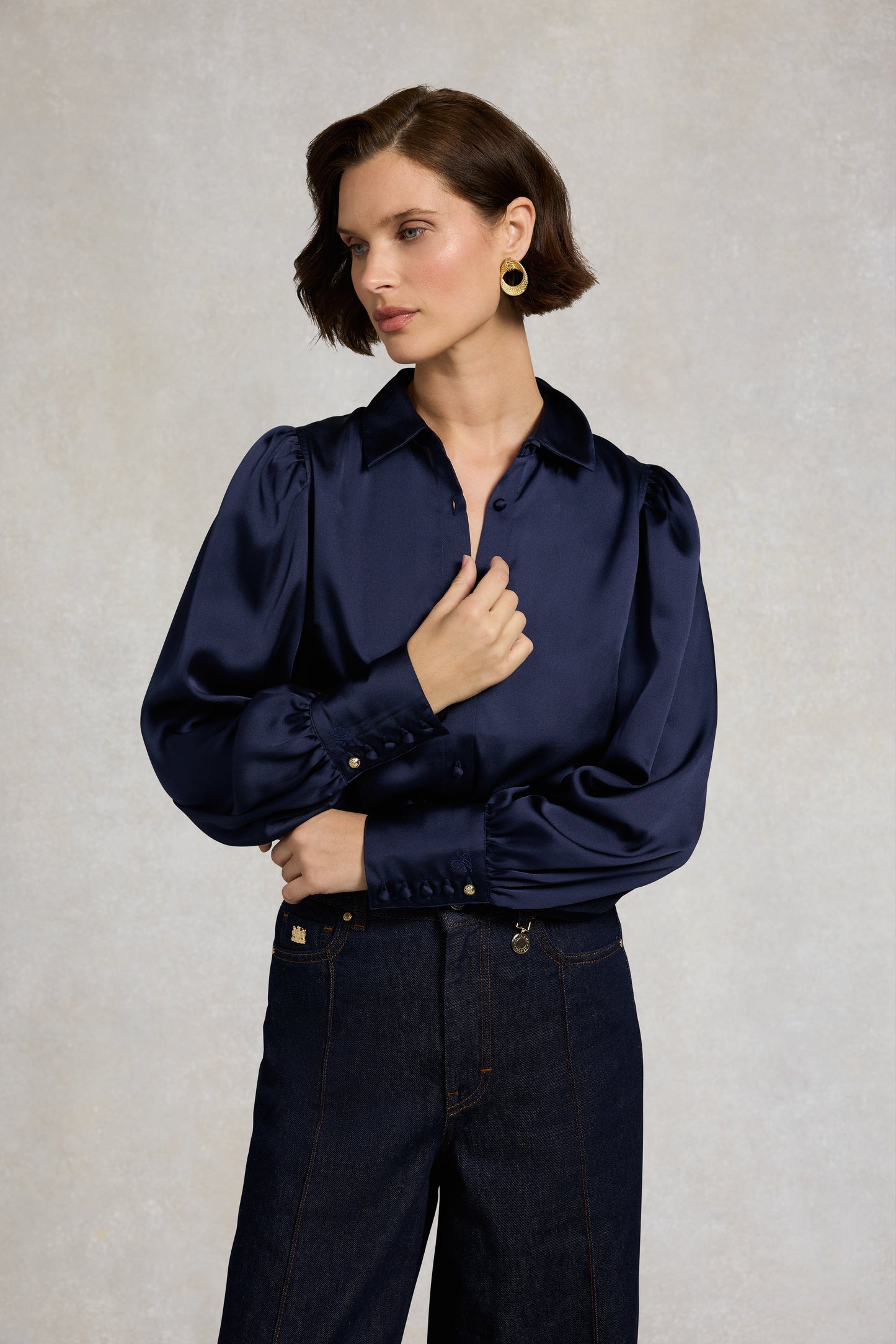 Iona Satin Shirt (Deep Navy)