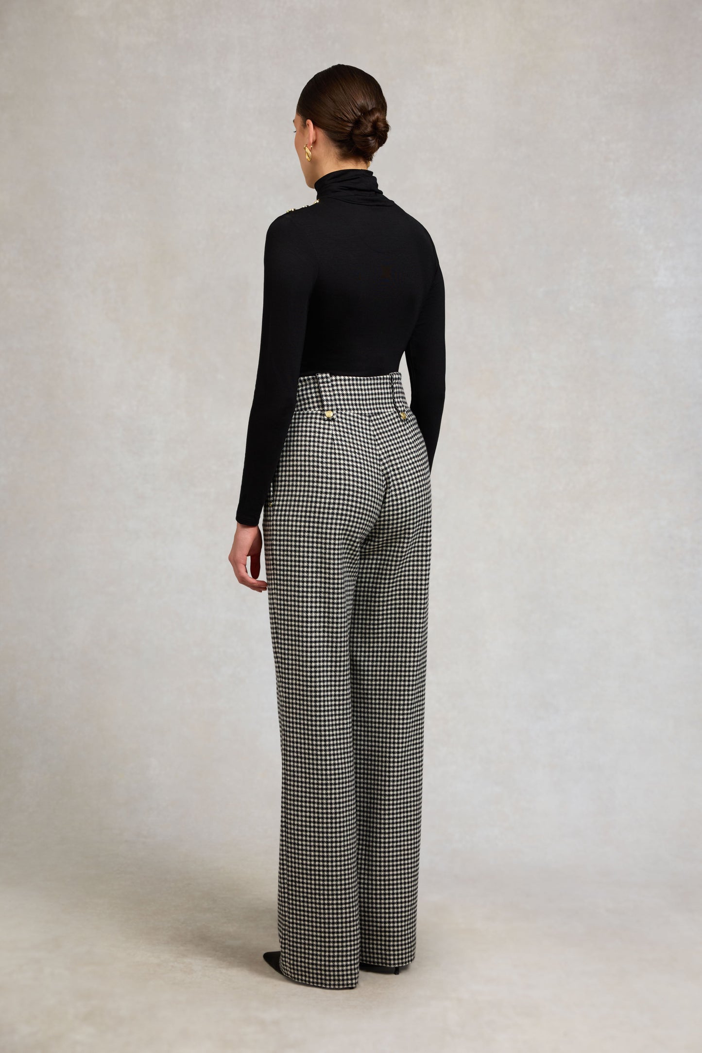 High Waisted Straight Trouser (Black & White Puppy Tooth)