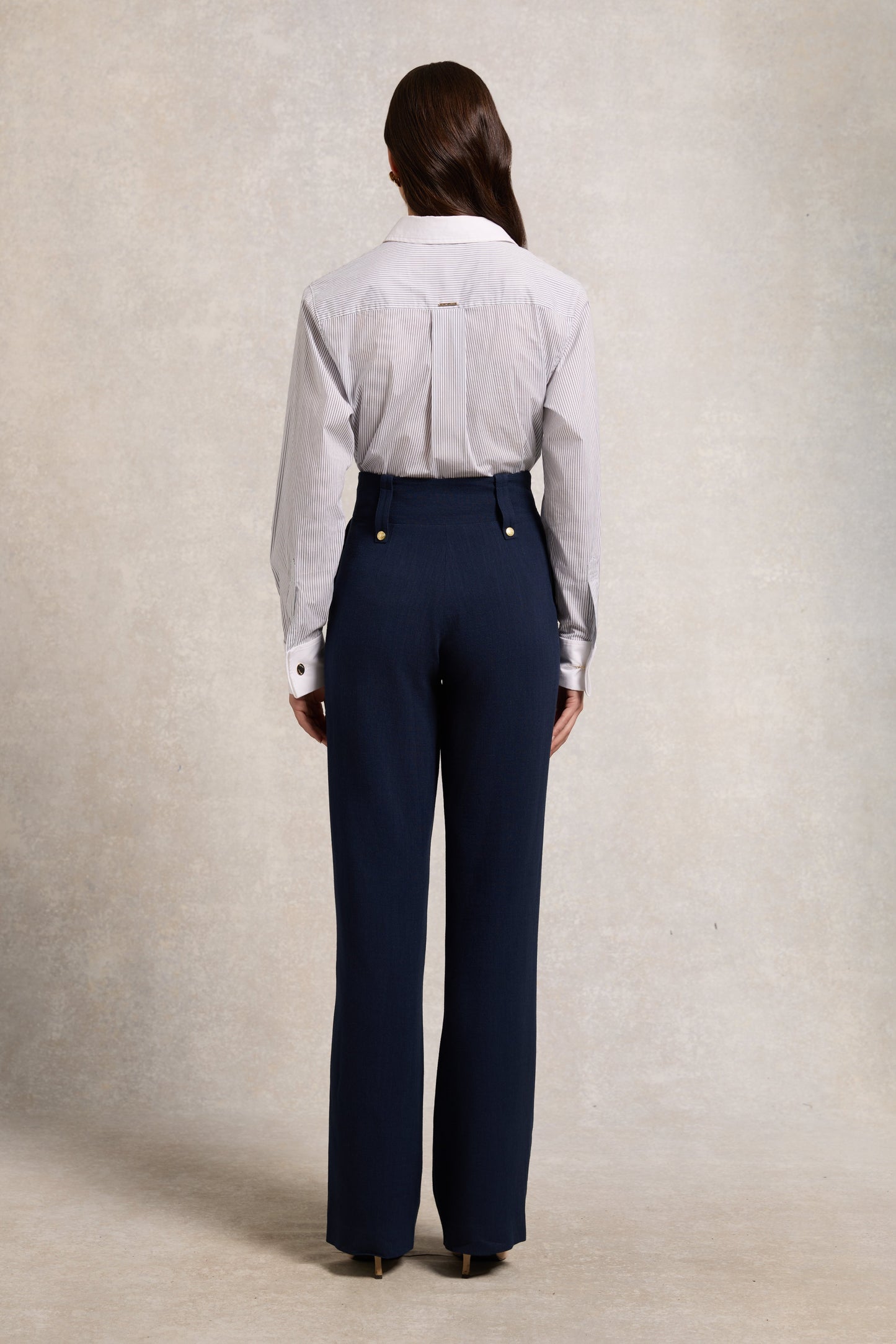 High Waisted Straight Trouser (Navy Linen)