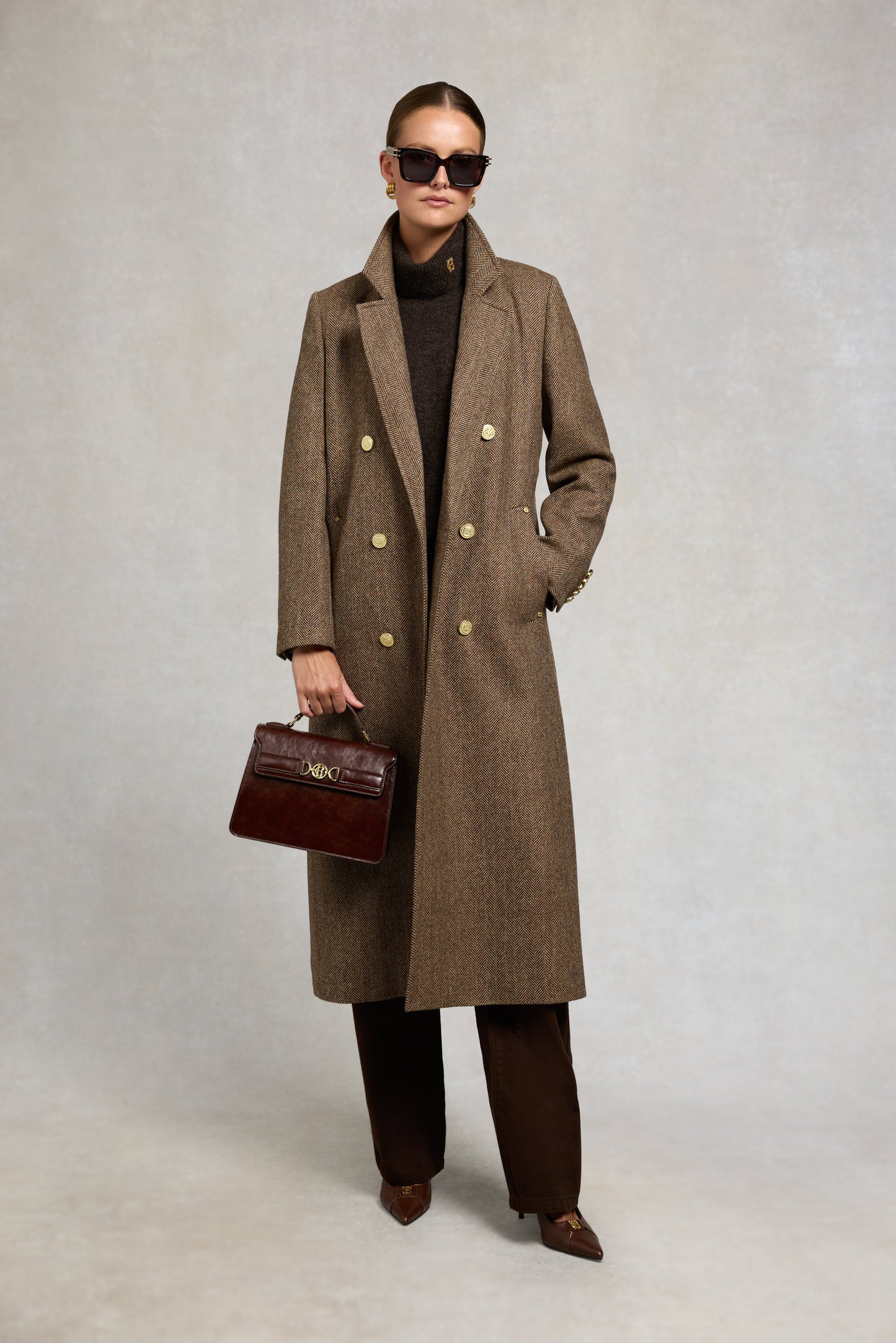 Double Breasted Coat (Large Scale Brown Herringbone)