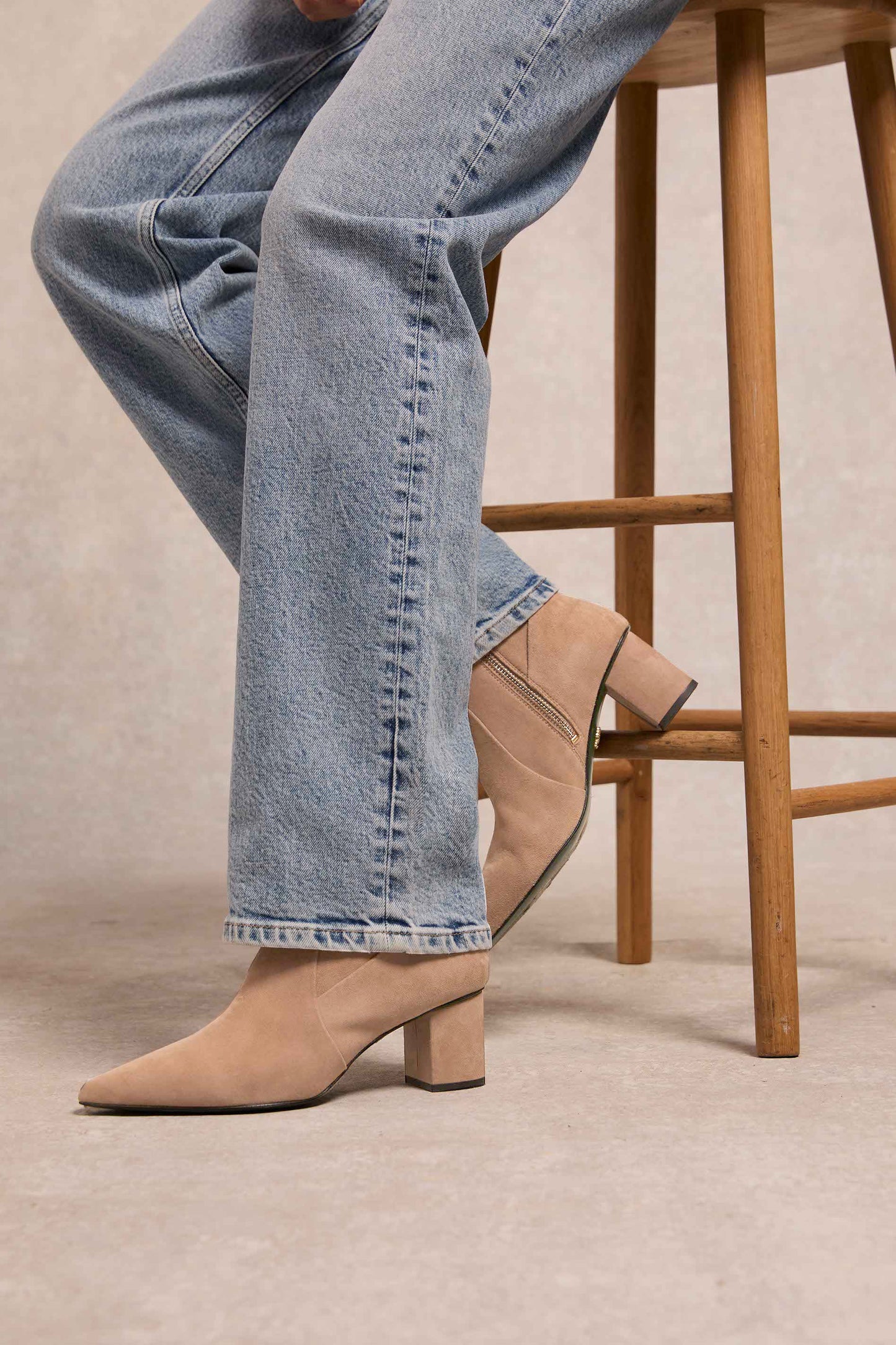 Regency Mid Heel Ankle Boot (Taupe Suede)