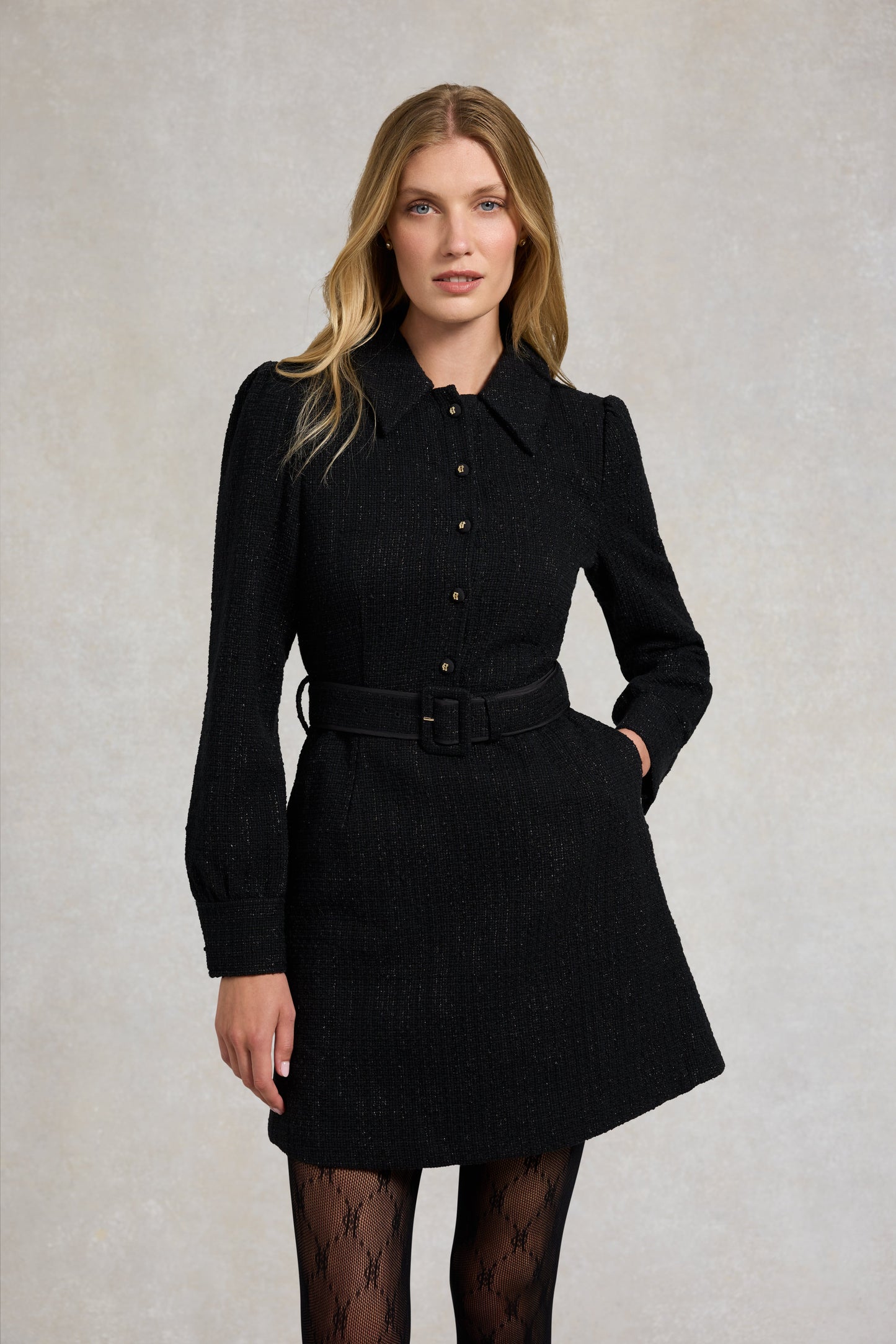 Alice Collared Mini Dress (Black Sparkle)