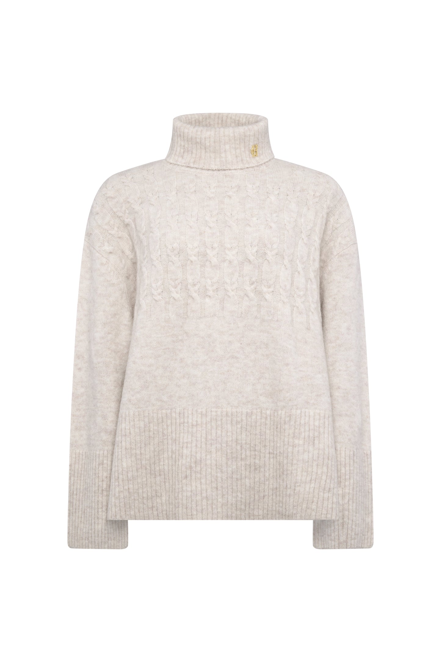 Antonia Cable Roll Neck Knit (Barley)