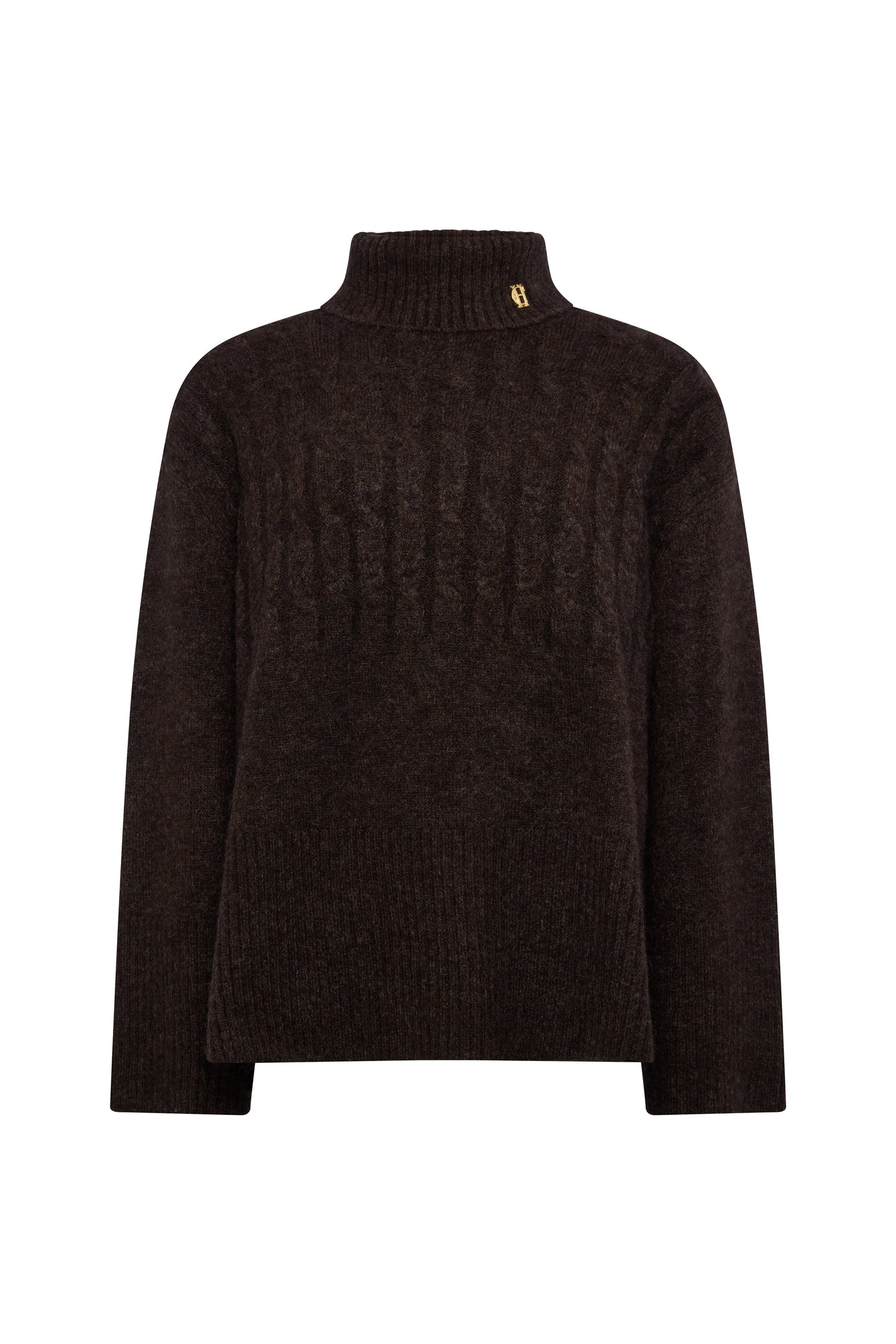 Antonia Cable Roll Neck Knit (Chocolate)