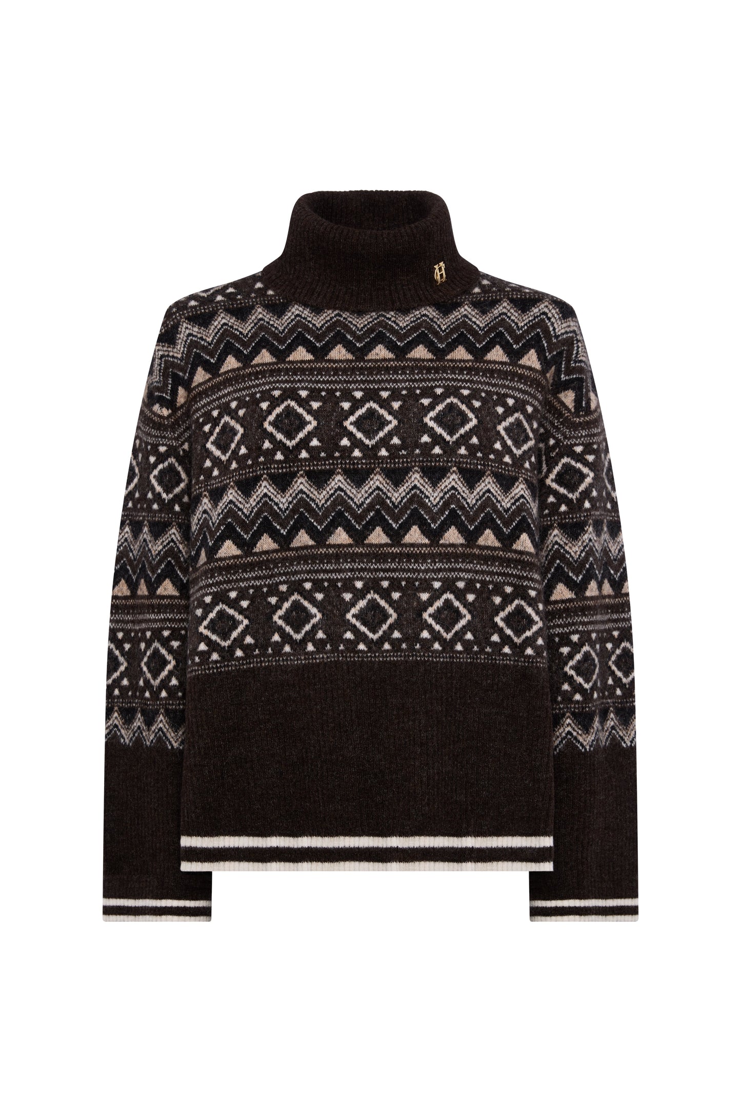 Antonia Fairisle Roll Neck Knit (Chocolate)