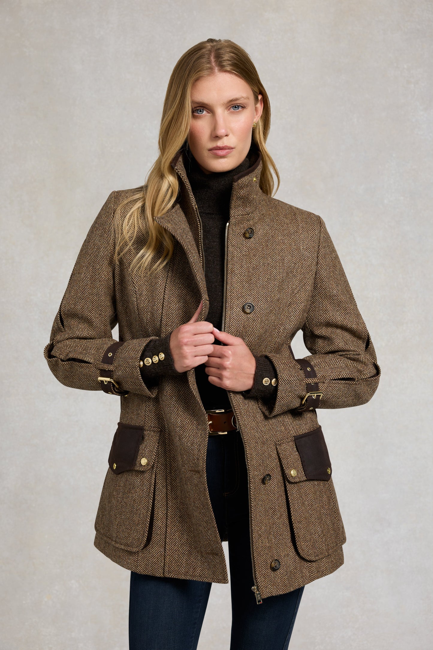 Balmoral Field Coat (Large Scale Brown Herringbone)