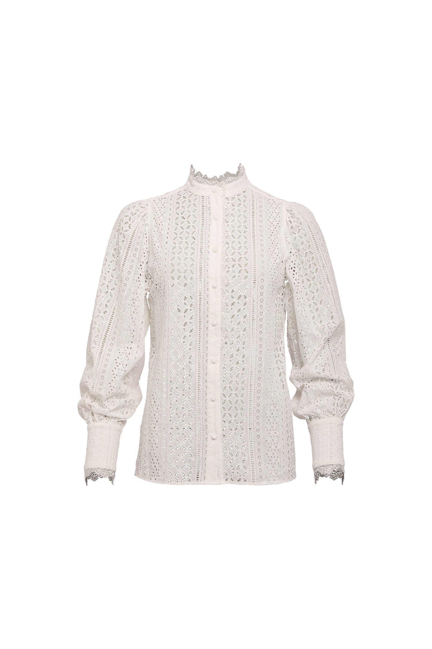 Collarless Broderie Shirt (White)