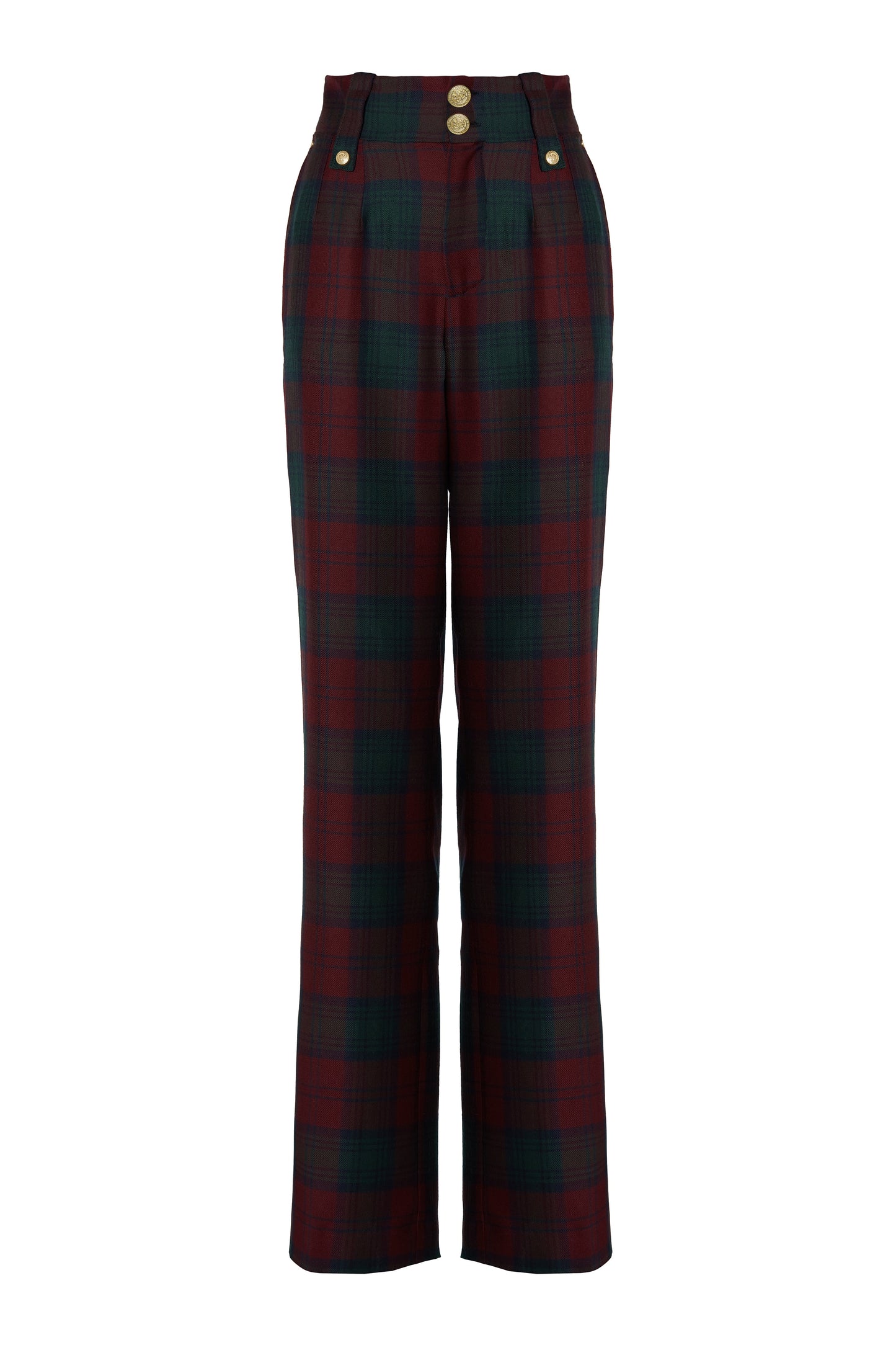 High Waisted Straight Trouser (Mulberry Tartan)