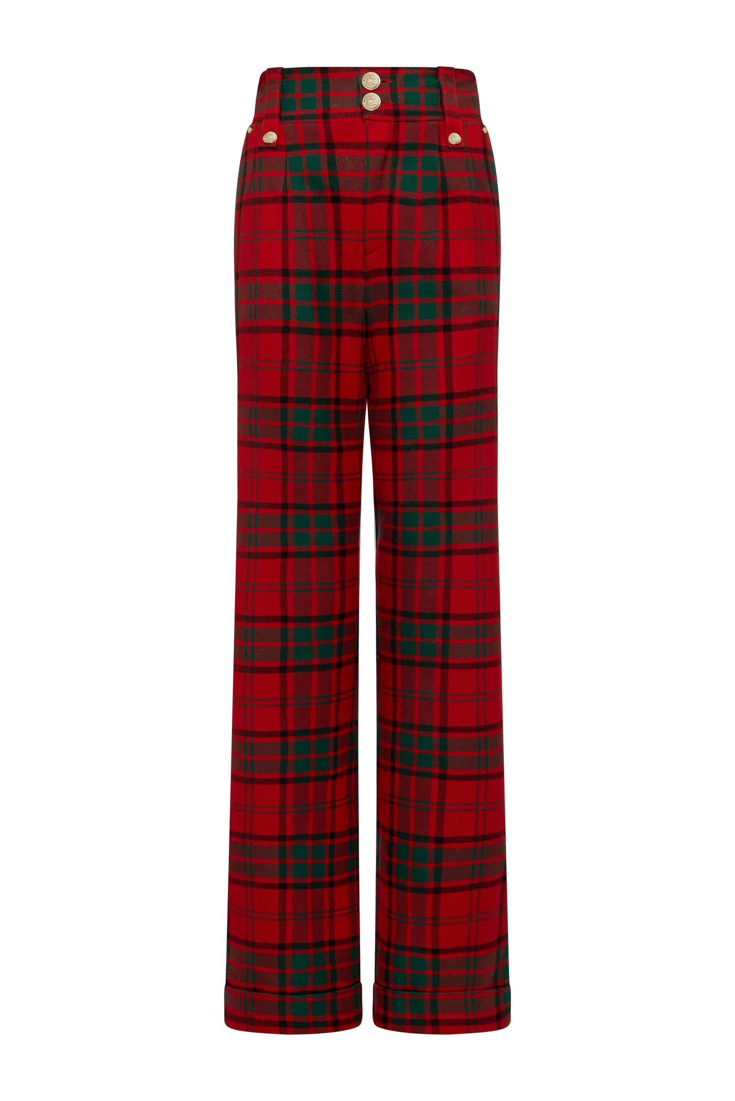 High Waisted Wide Leg Trouser (Red Tartan)
