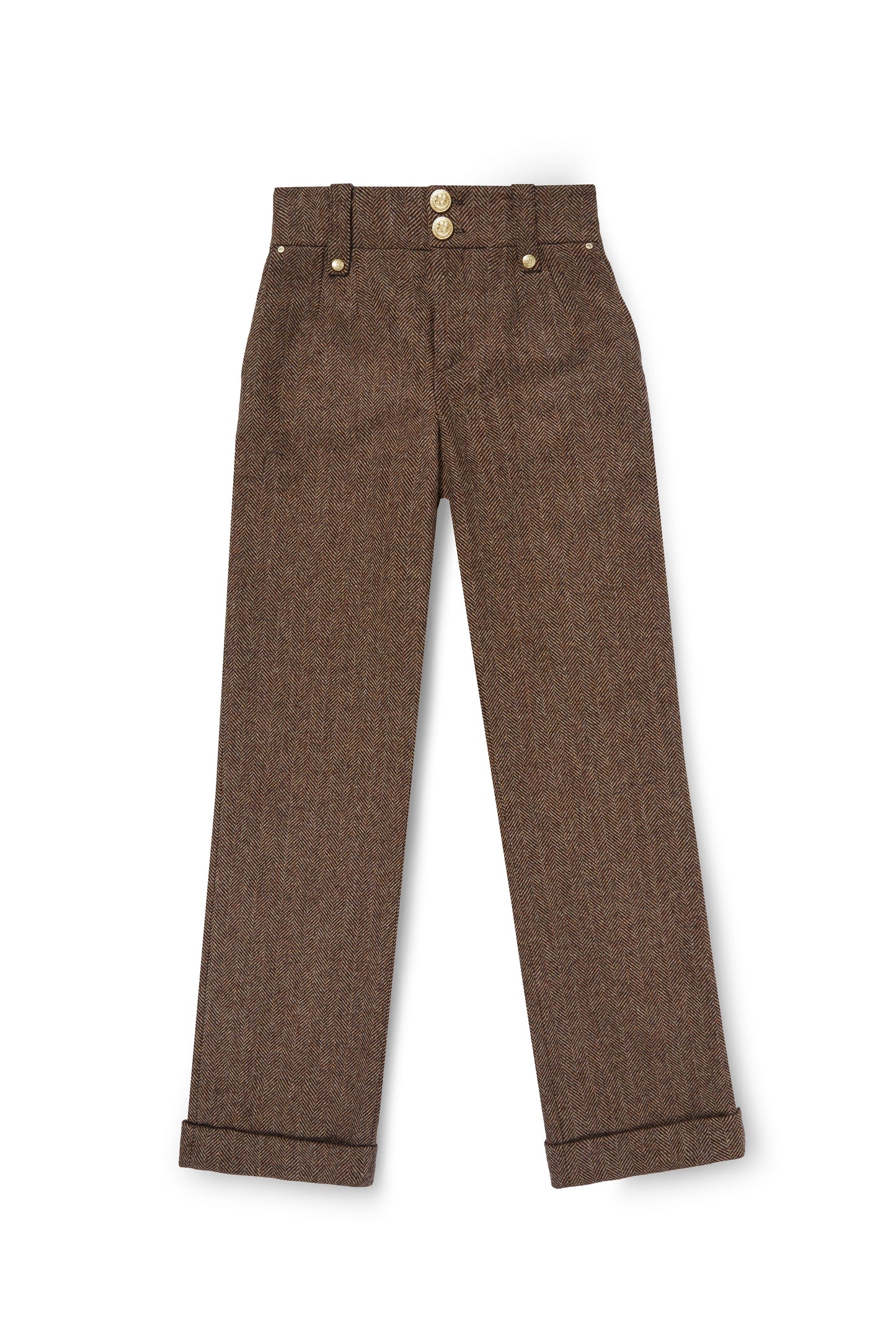 High Waisted Wide Leg Trouser (Large Scale Brown Herringbone)