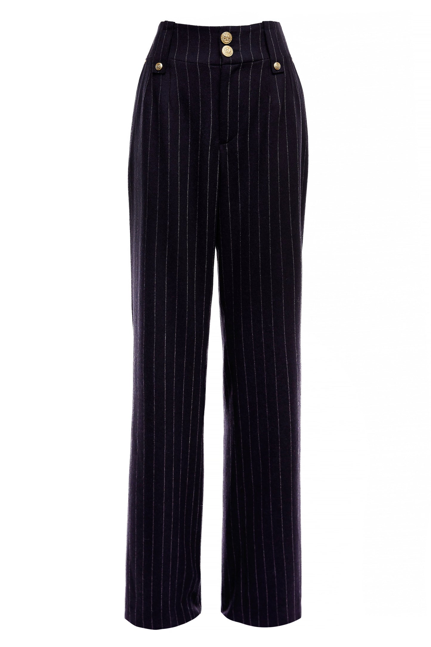 High Waisted Straight Trouser (Navy Chalk Pinstripe)