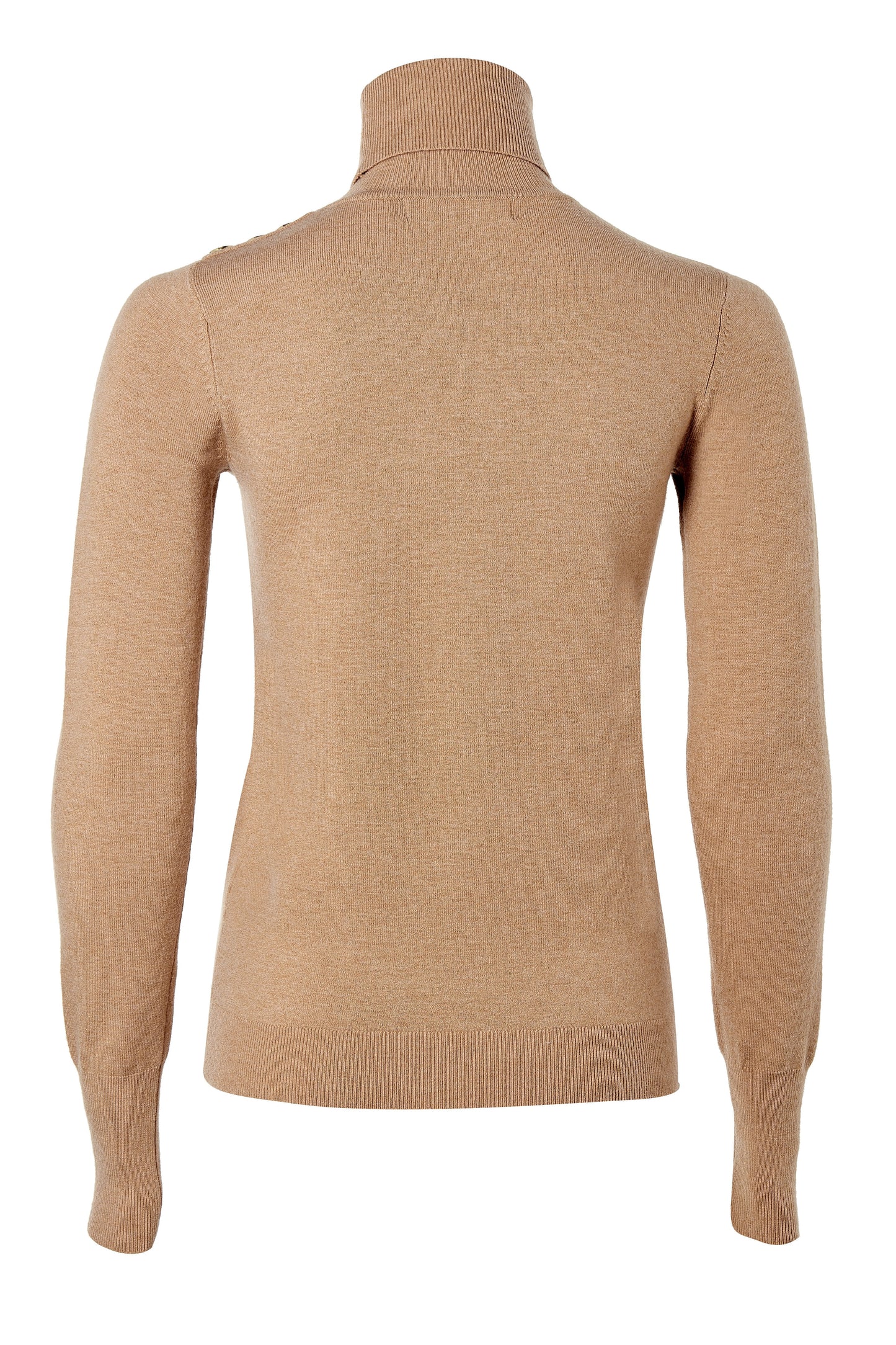 Buttoned Knit Roll Neck (Dark Camel)