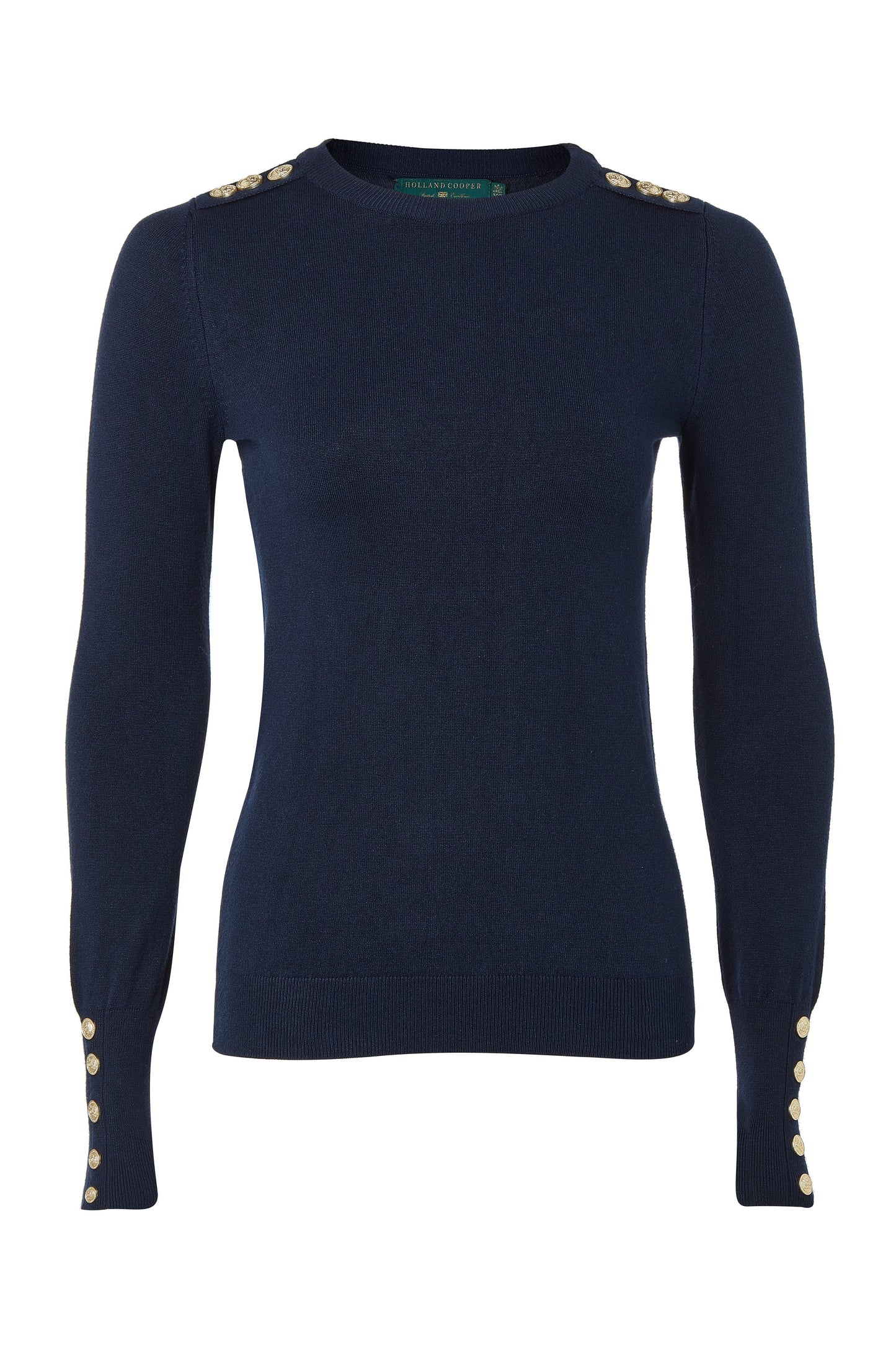 Buttoned Knit Crew Neck (Ink Navy)