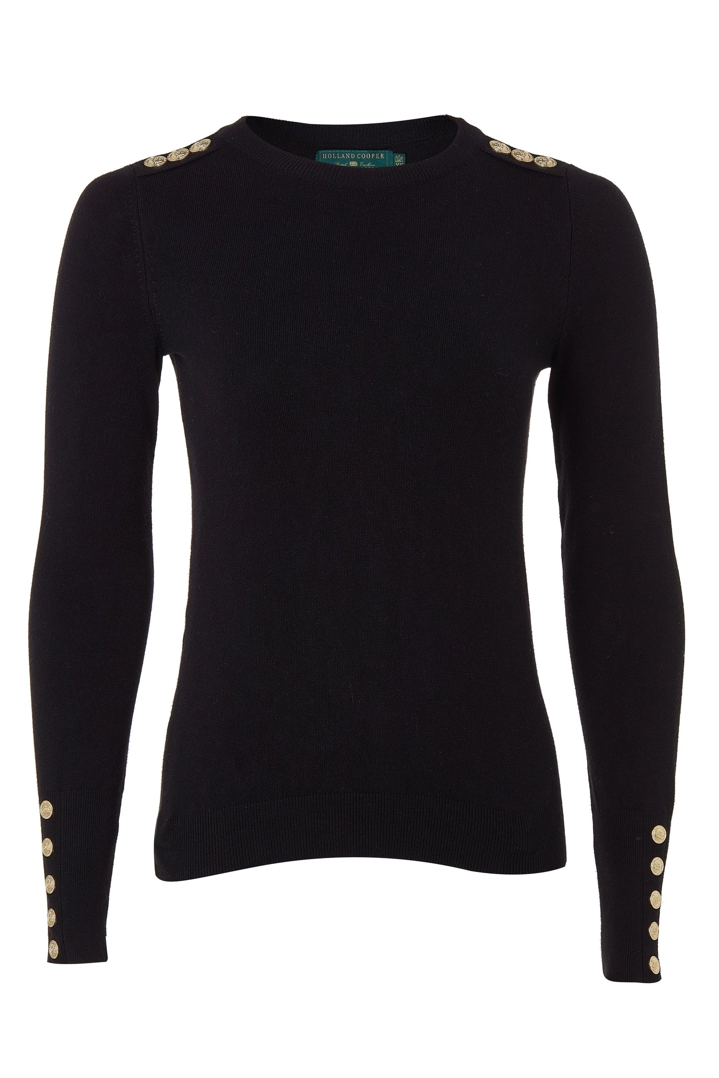 Buttoned Knit Crew Neck (Black)