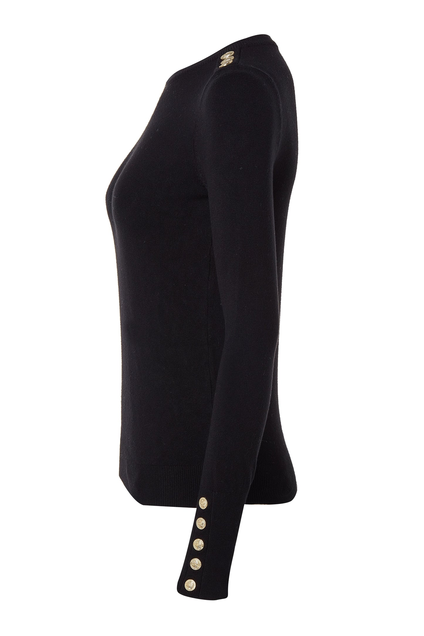 Buttoned Knit Crew Neck (Black)