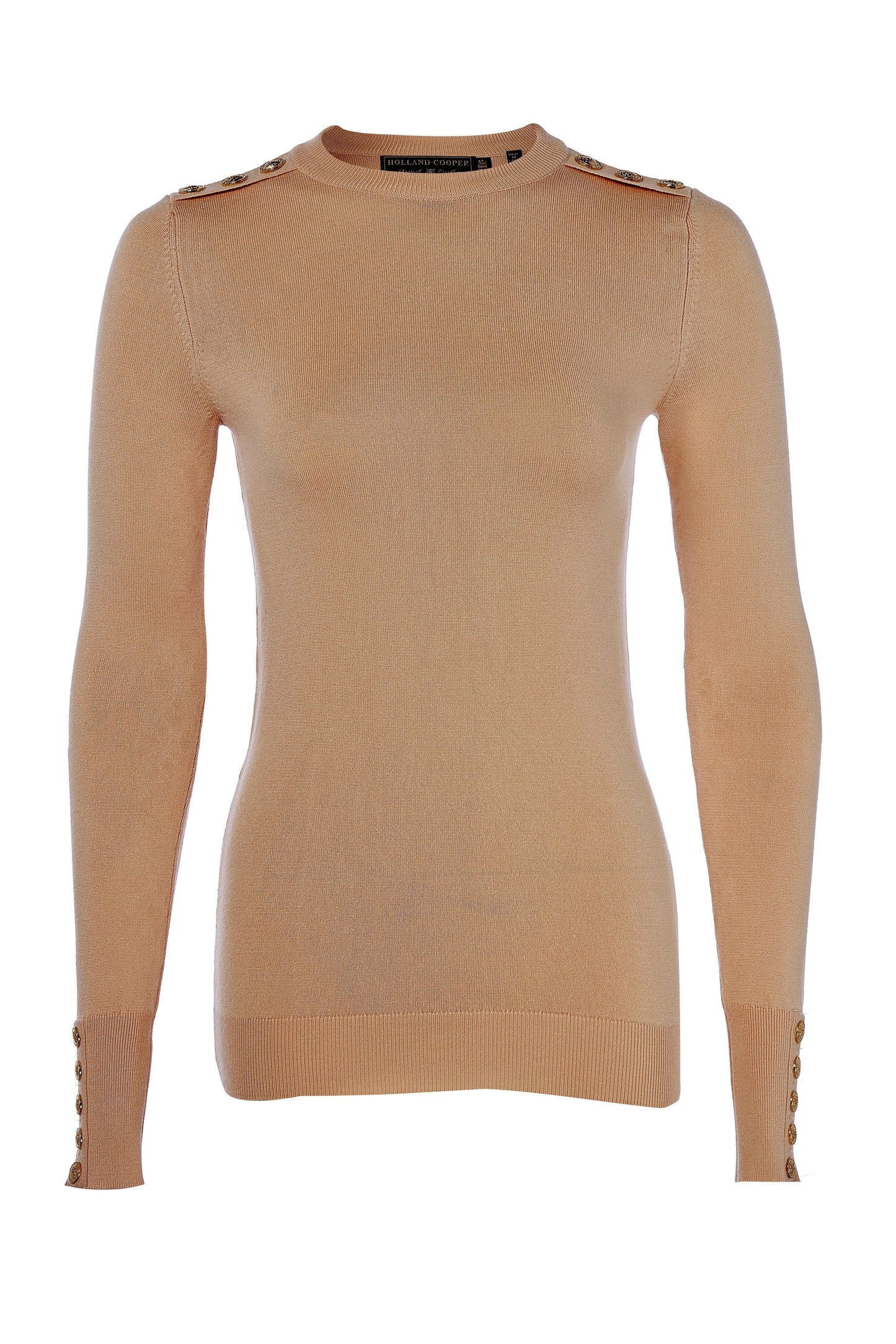 Buttoned Knit Crew Neck (Dark Camel)