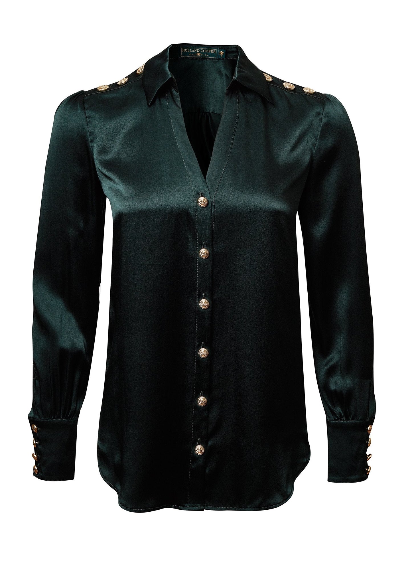 Silk V-Neck Blouse (Emerald)